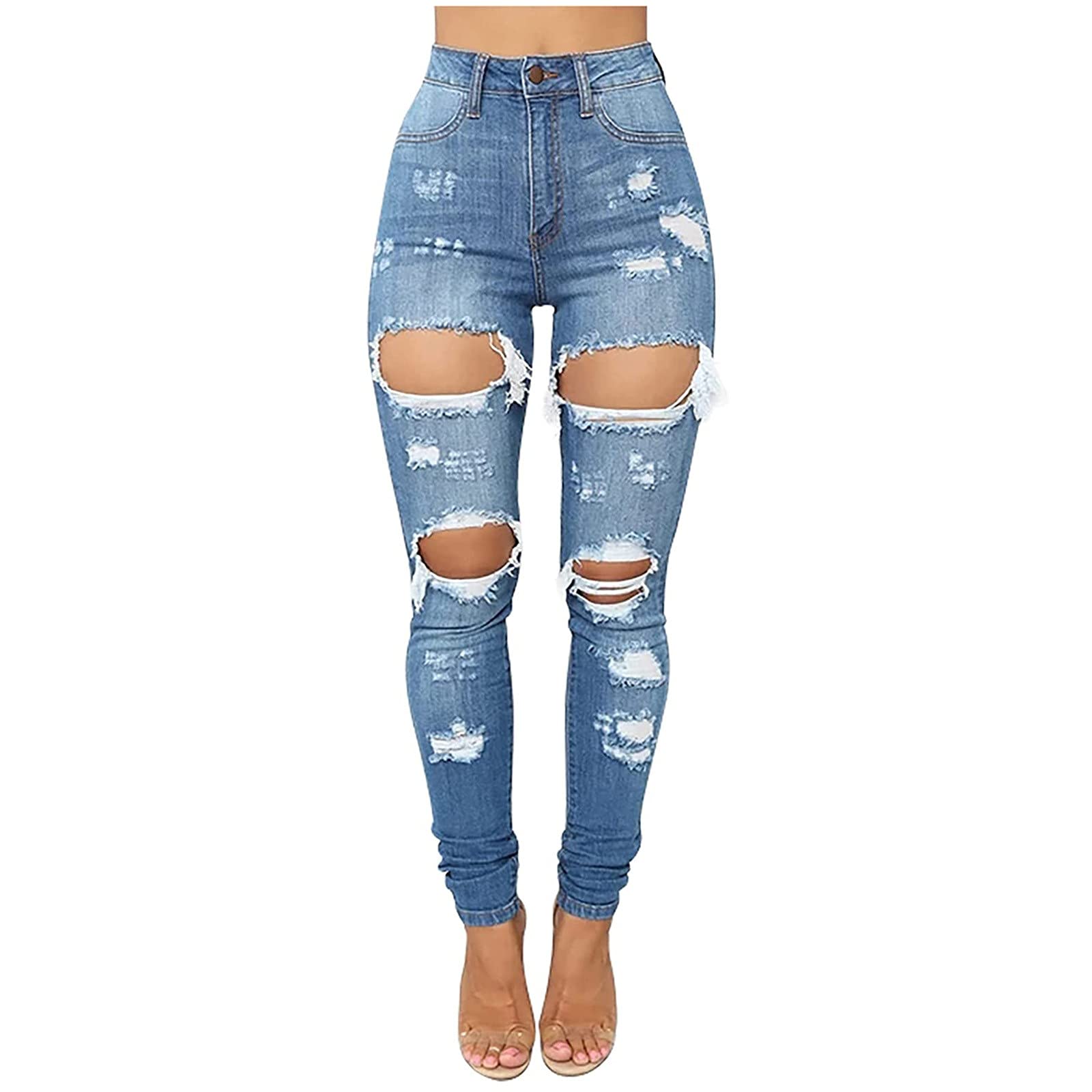 Women's High Waisted Ripped Skinny Jeans - Butt Lifting Stretch Denim Pants for Juniors | Distressed Fashion Jeans for Casual Wear, Night Out & Street Style