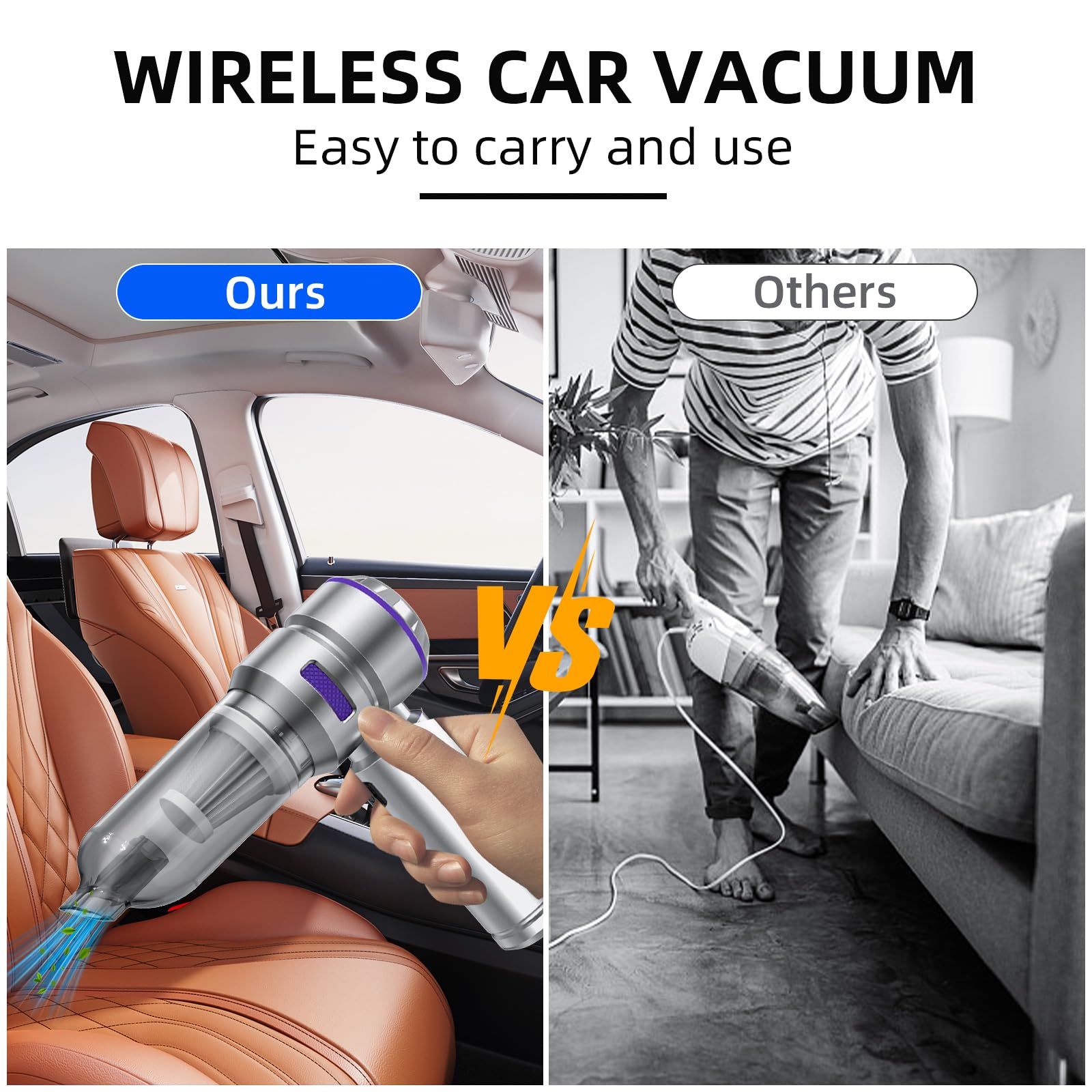 22000PA High Power Cordless Car Vacuum Cleaner - 4-in-1 Portable Handheld Vacuum with Brushless Motor, Air Duster & Blower for Cars, Home, Office | Quick Car Cleaning, Pet Hair Removal & Workspace Maintenance