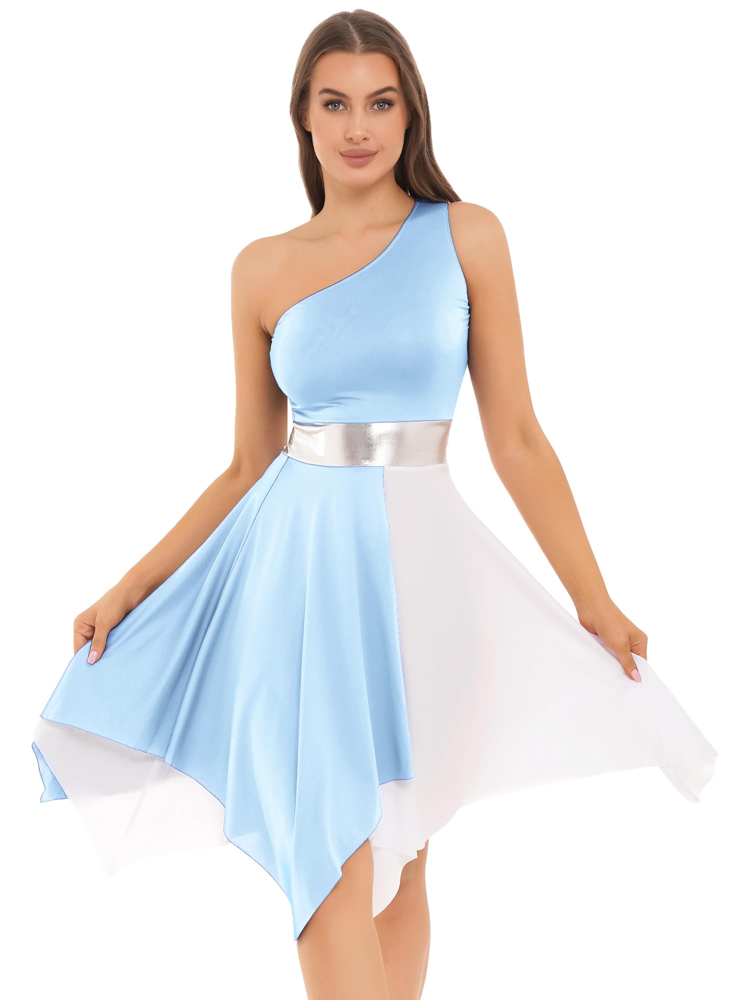 JEYPINMI Women's One Shoulder Liturgical Praise Dance Dress - Elegant Worship Lyrical Costume for Church Performances & Spiritual Events