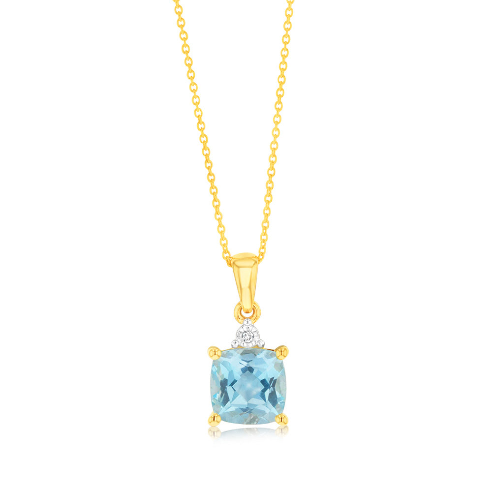 9ct Yellow Gold 1.75ct Sky Blue Topaz and Diamond Pendant Necklace with 45cm Chain - Elegant Jewelry Gift for Women, Perfect for Weddings, Anniversaries & Special Occasions