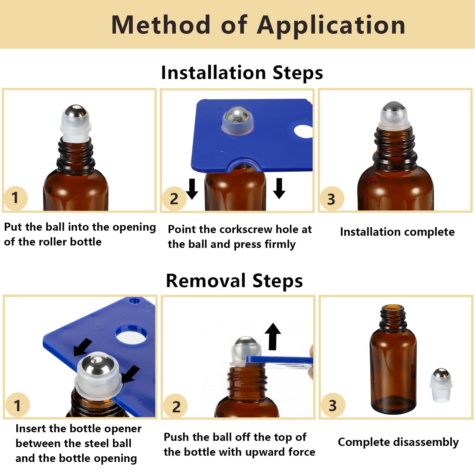 50ML Essential Oil Roller Bottles 3 Pack - Amber Glass Roll On Bottles with Stainless Steel Balls for Perfume, Aromatherapy & DIY Blends - Includes Opener, Funnel & Dropper - Perfect for Travel, Home Use & Gift Giving