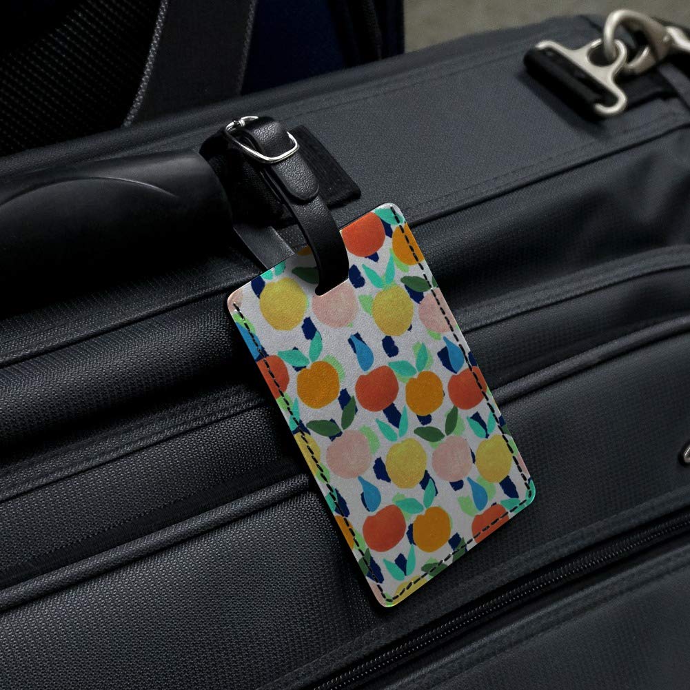 Vibrant Citrus Tropical Fruits Design Leather Luggage Tag - Durable Rectangle ID Card Holder for Travel Bags, Suitcases & Backpacks - Perfect for Vacation, Business Trips & Personalized Identification