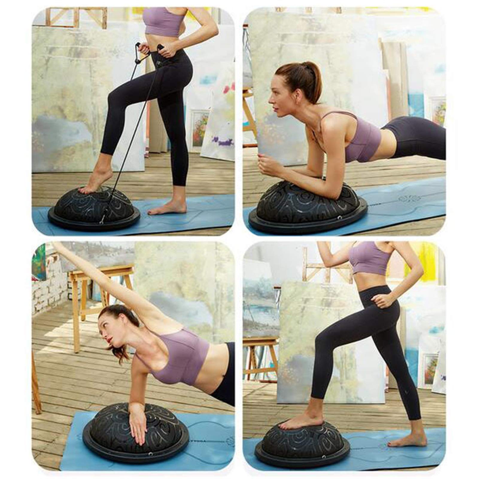 Half Ball Balance Trainer with Resistance Bands & Foot Pump - 23 Inch Core Stability Ball for Home Gym, Strength Training & Fitness Workouts (Pink, 58cm) - Perfect for Yoga, Pilates & Physical Therapy Exercises