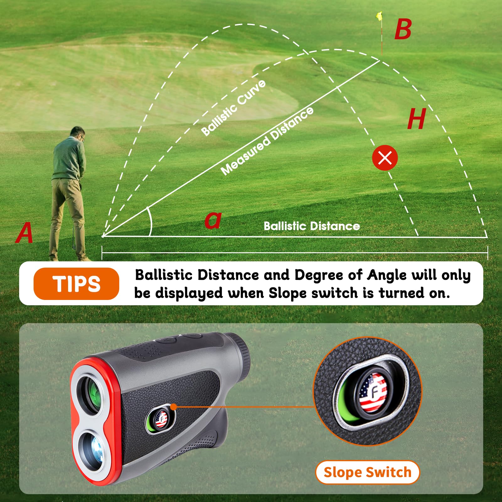 Premium Golf Rangefinder with Slope - 1200 Yard Laser Distance Finder with Flag Lock, Vibration Alert & 7X Magnification | Rechargeable, Magnetic Strip & Textured Faux Leather Case | Perfect for Tournament Play, Hunting & Outdoor Sports