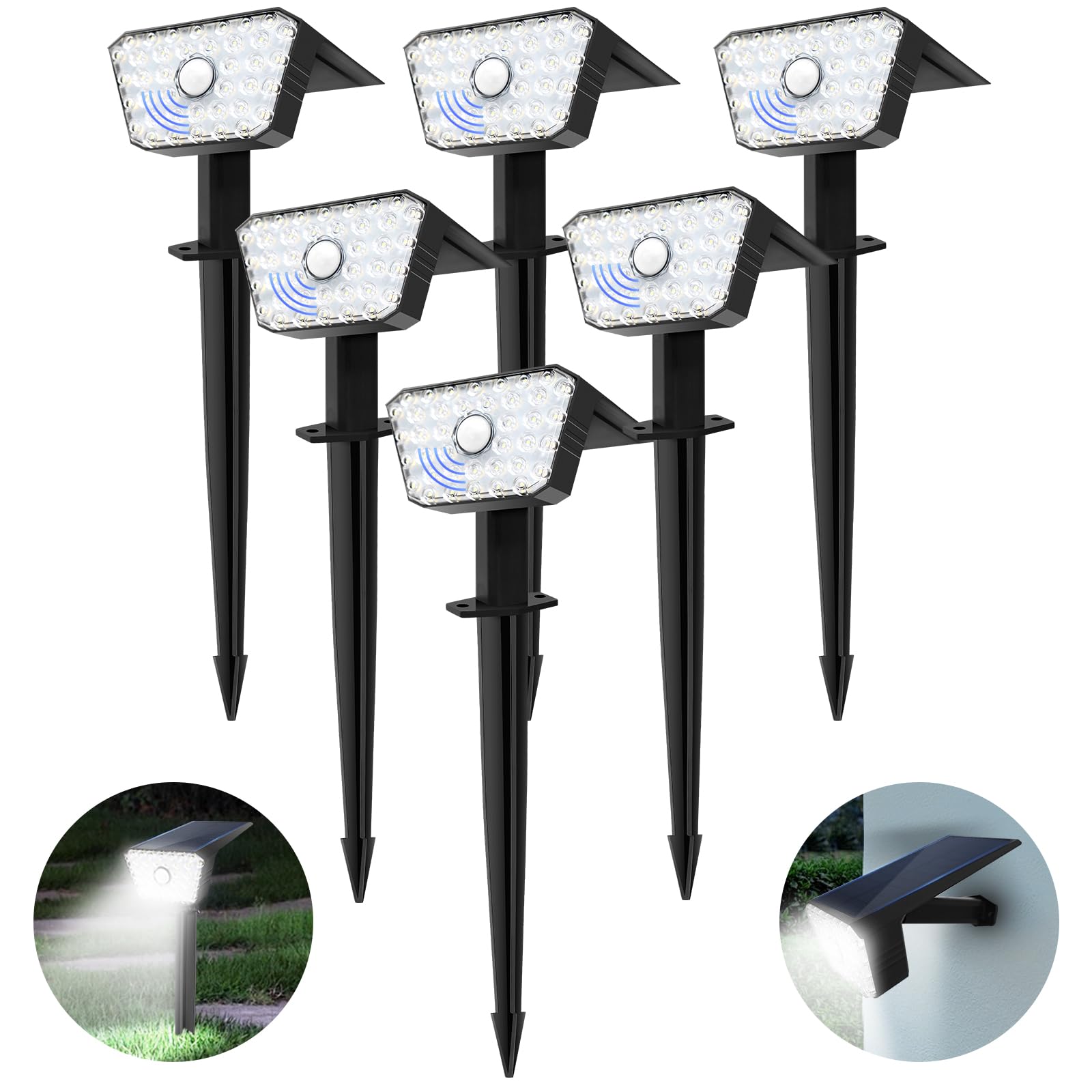 **6 Pack Solar Lights Outdoor Waterproof IP67 - Motion Sensor Landscape Lighting, 7000K Solar Spotlights with 4 Modes & Auto On/Off for Garden, Yard, Pathway, Patio (Ideal for Home Security & Nighttime Illumination)**