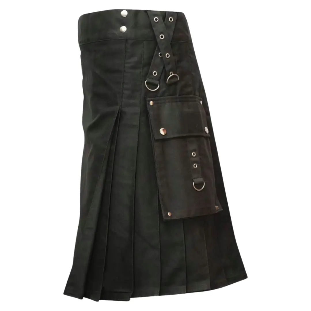 Gothic Fashion Black Utility Kilt for Men - Stylish Punk Rock Gothic Skirt with Pockets | Perfect for Cosplay, Renaissance Fairs & Alternative Fashion