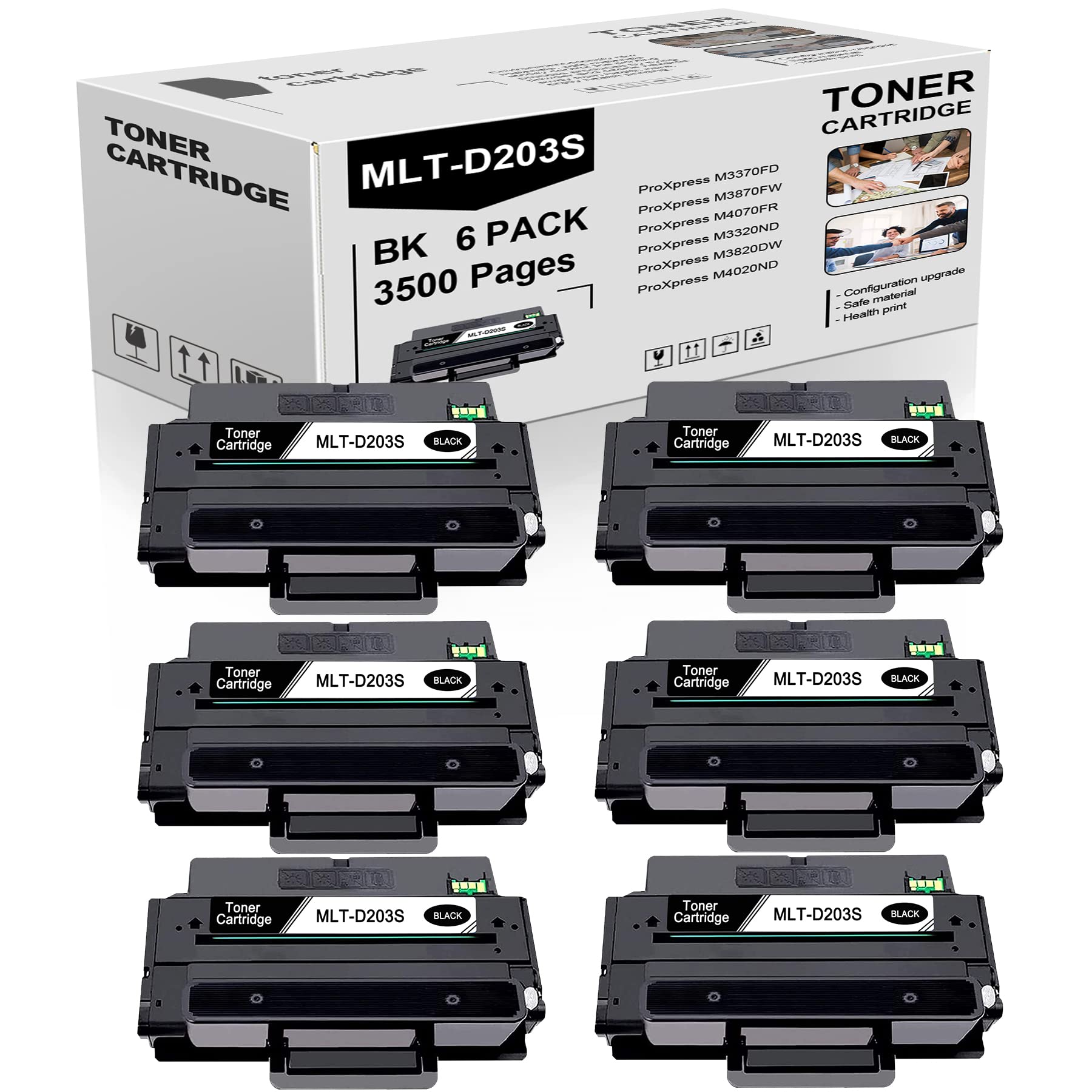 6-Pack Black SU911A | MLT-D203S Compatible Toner Cartridge Replacement for Samsung ProXpress M3320ND M3820DW M4020ND M3370FD M3870FW M4070FR M4072 Series Printers - High Yield Printing for Office & Home Use