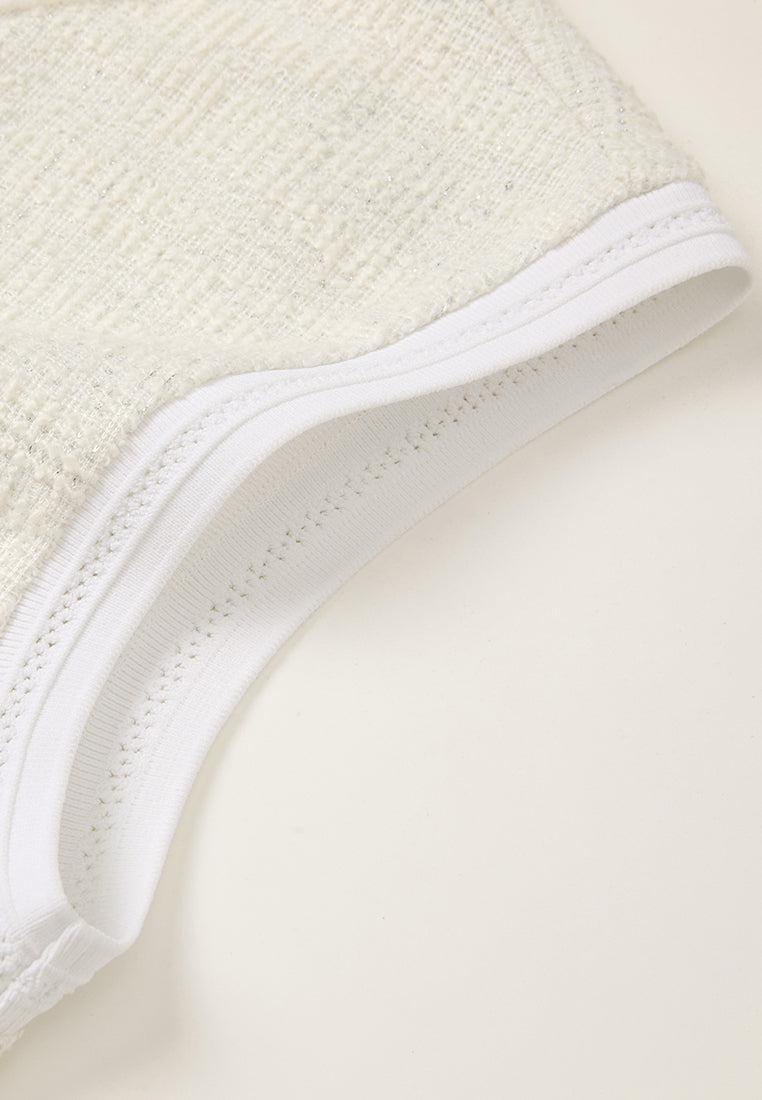 Stylish Contrast Ribbed Trim Embellished Cap Sleeve Shirt for Women | Fashionable Casual & Office Wear