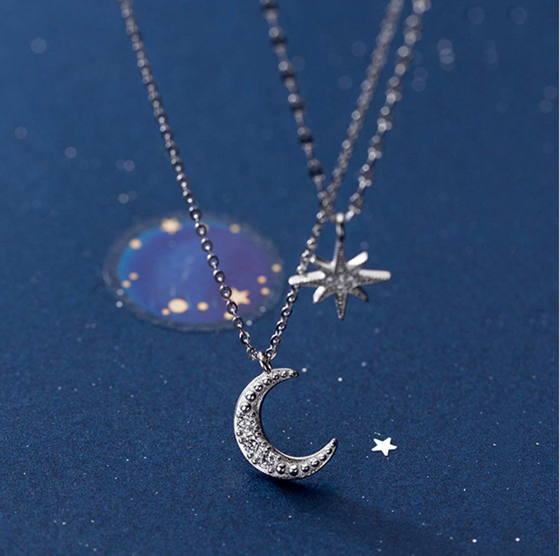 925 Sterling Silver Star Moon Choker Necklace for Women - Dainty Layered Chain Necklace - Perfect for Layering, Gift Giving & Everyday Wear