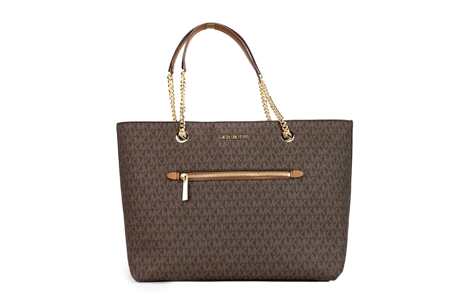 Michael Kors Jet Set Medium Front Pocket Chain Tote Bag - Brown Leather Crossbody Purse for Women | Work, Travel & Everyday Use