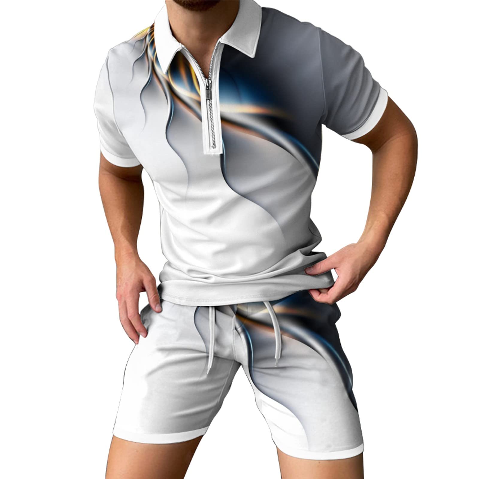 LindoMaker Men's Trendy Short Sleeve Crewneck T-Shirt & Shorts Printed Matching Set - Regular Fit Workout Clothes with Pockets | Gym Wear, Casual Outfit, Summer Street Style 2023
