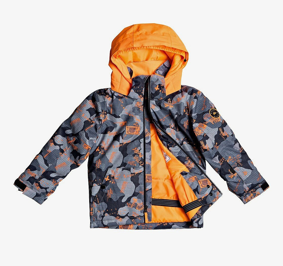 Quiksilver Little Mission Boys Ski Jacket - Waterproof Winter Jacket for Kids, Insulated Snow Coat with Hood, Orange - Perfect for Skiing, Snowboarding & Outdoor Winter Activities
