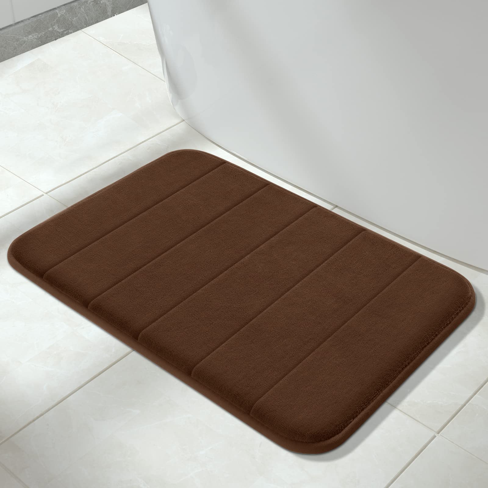Yimobra Memory Foam Bath Mat - 24x17 Inch Non-Slip Super Absorbent Quick Dry Bathroom Rug - Soft Thick Machine Washable Shower Mat for Tub & Floor - Perfect for Bathrooms, Showers & Spa Areas (Brown)