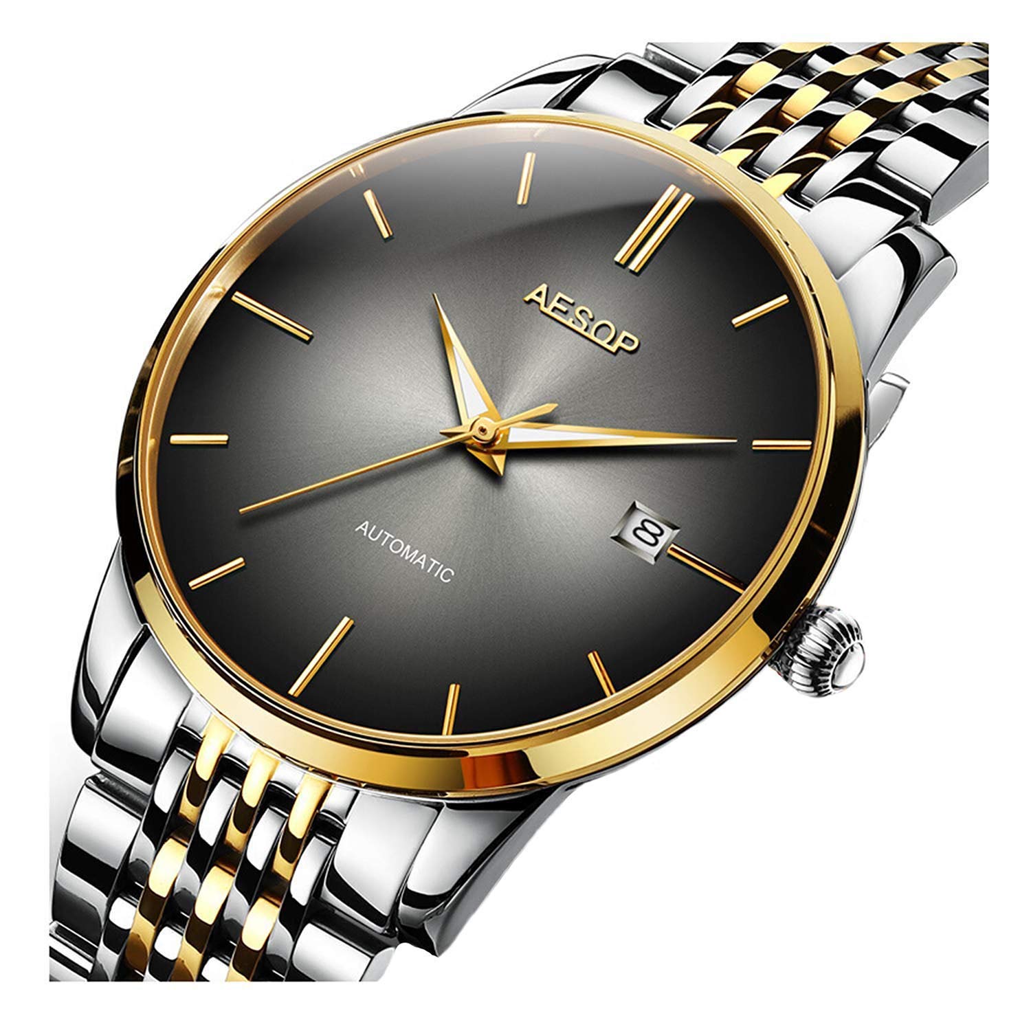 Gosasa Men's Automatic Luxury Watch - Stainless Steel Band, Date Display, Waterproof, Two-Tone Design for Business & Casual Wear | Perfect for Office, Parties & Everyday Use