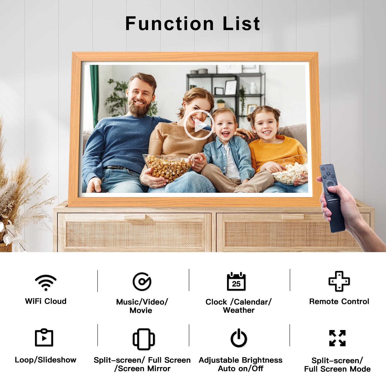 21.5-inch Smart Digital Picture Frame with 1920x1080 IPS Screen - Wireless Photo Sharing via App, Phone Mirroring, Perfect Gift for Family (Wood Effect) - Display Memories in Living Room, Bedroom or Office