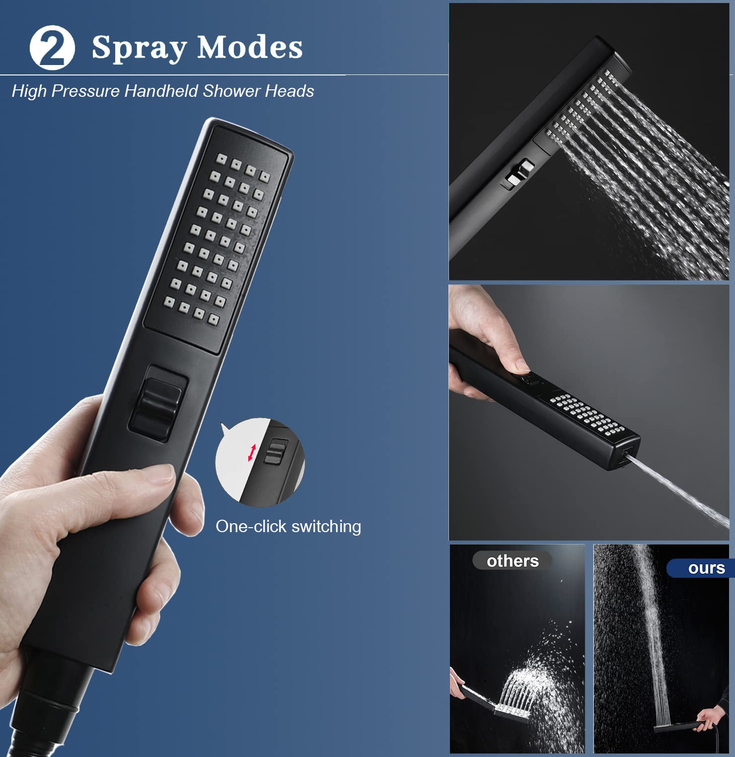 Bellearlly 8 Inch Matte Black High Pressure Shower Head with Hose - 2-in-1 Rainfall & Handheld Spray Showerhead with Anti-Leak Design & Holder - Perfect for Bathroom Renovation & Spa-Like Shower Experience