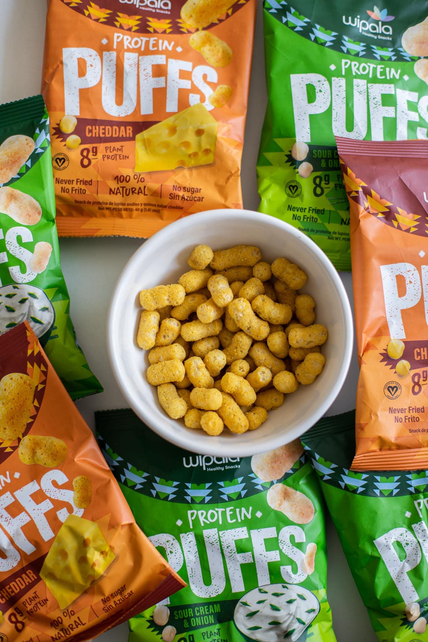 Wipala Vegan Protein Puffs Snacks - 8g Protein per Bag, Non-GMO, Gluten-Free, Cheddar Cheese Flavor (6-Pack) | Healthy On-the-Go Snack for Workouts, Hiking & Office Breaks