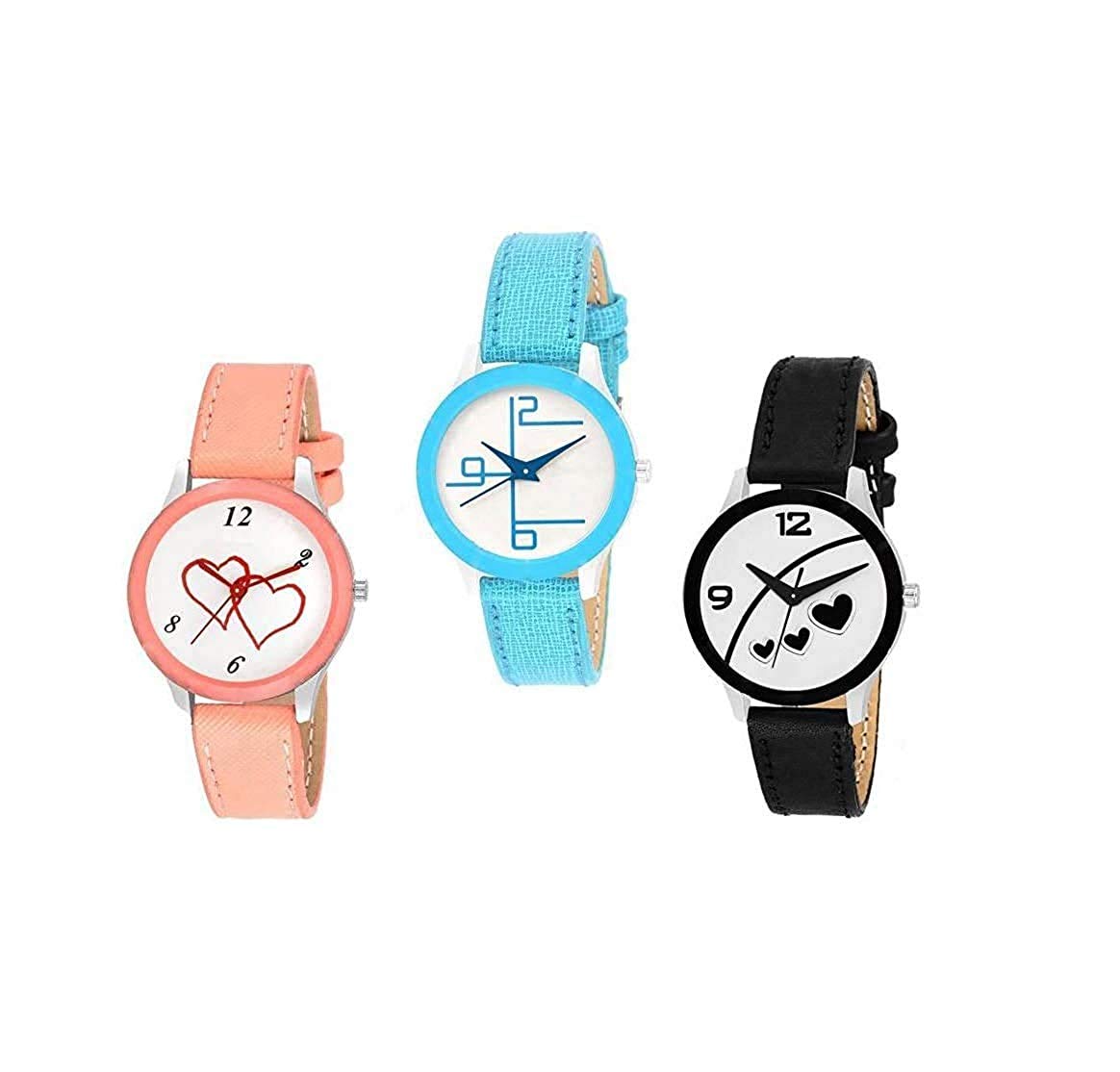 Stylish Analog Watch for Women - White Dial with Black, Orange & Sky Blue Leather Bands | Elegant Fashion Accessory for Everyday Wear, Office & Special Occasions