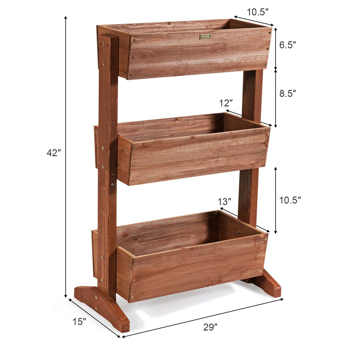 Giantex 3-Tier Raised Garden Bed - Vertical Freestanding Wooden Flower Stand with Detachable Ladder & Adjustable Shelves - Indoor/Outdoor Plant Organizer for Patio, Balcony, Backyard (Nut Brown)