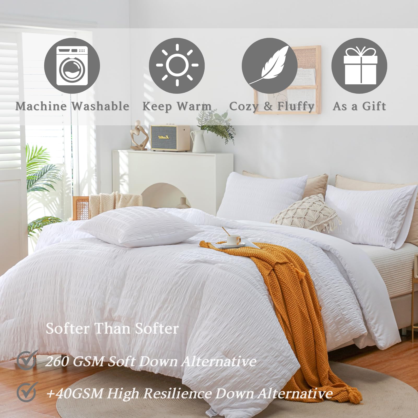 Haowaner Twin XL/Twin White Comforter Set - Soft & Cozy College Dorm Bedding for Boys & Girls - Perfect for Dorm Rooms, Apartments & Guest Bedrooms