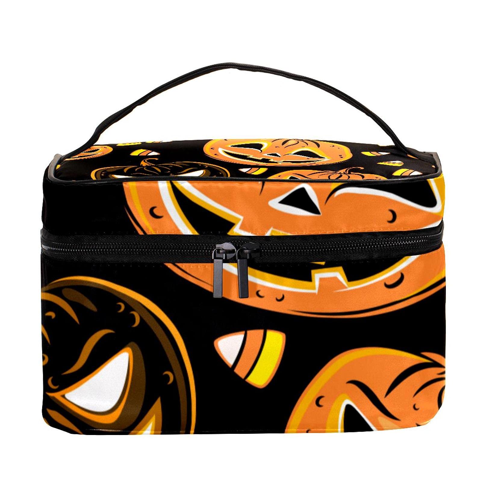 Halloween Pumpkin Pattern Travel Makeup Bag - Large Cosmetic Organizer with Zipper for Women & Girls | Perfect for Halloween Parties, Travel Toiletries & Daily Makeup Storage