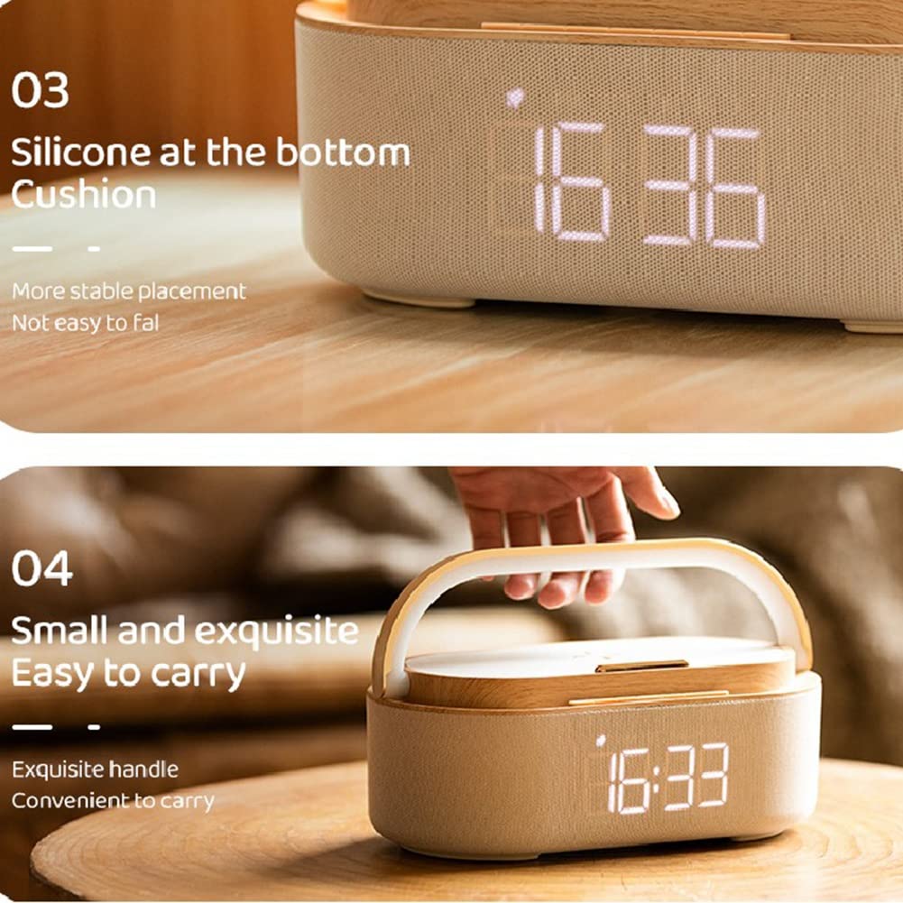 Wireless Charging Desk Lamp with Digital Alarm Clock, Bluetooth Speaker & Night Light - Dual Speakers for Home, Office, Bedroom (Perfect for Nightstands, Work Desks & Home Decor)