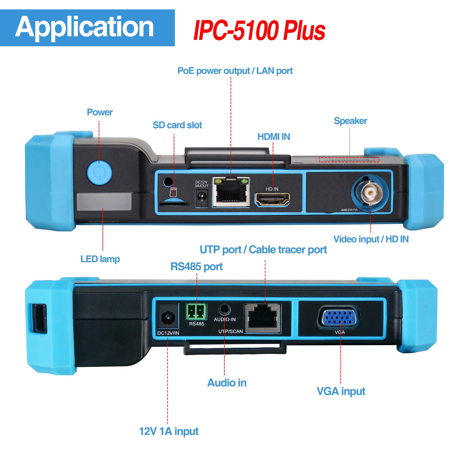 Rsrteng IPC-5100 Plus 8MP IP Camera Tester - 5inch IPS Touch Screen Monitor with 4K HD Display, Supports AHD/CVI/TVI/CVBS/IP/POE/PTZ/WiFi/RS485/HDMI/VGA/DC12V - Perfect for CCTV Installation & Security Camera Maintenance