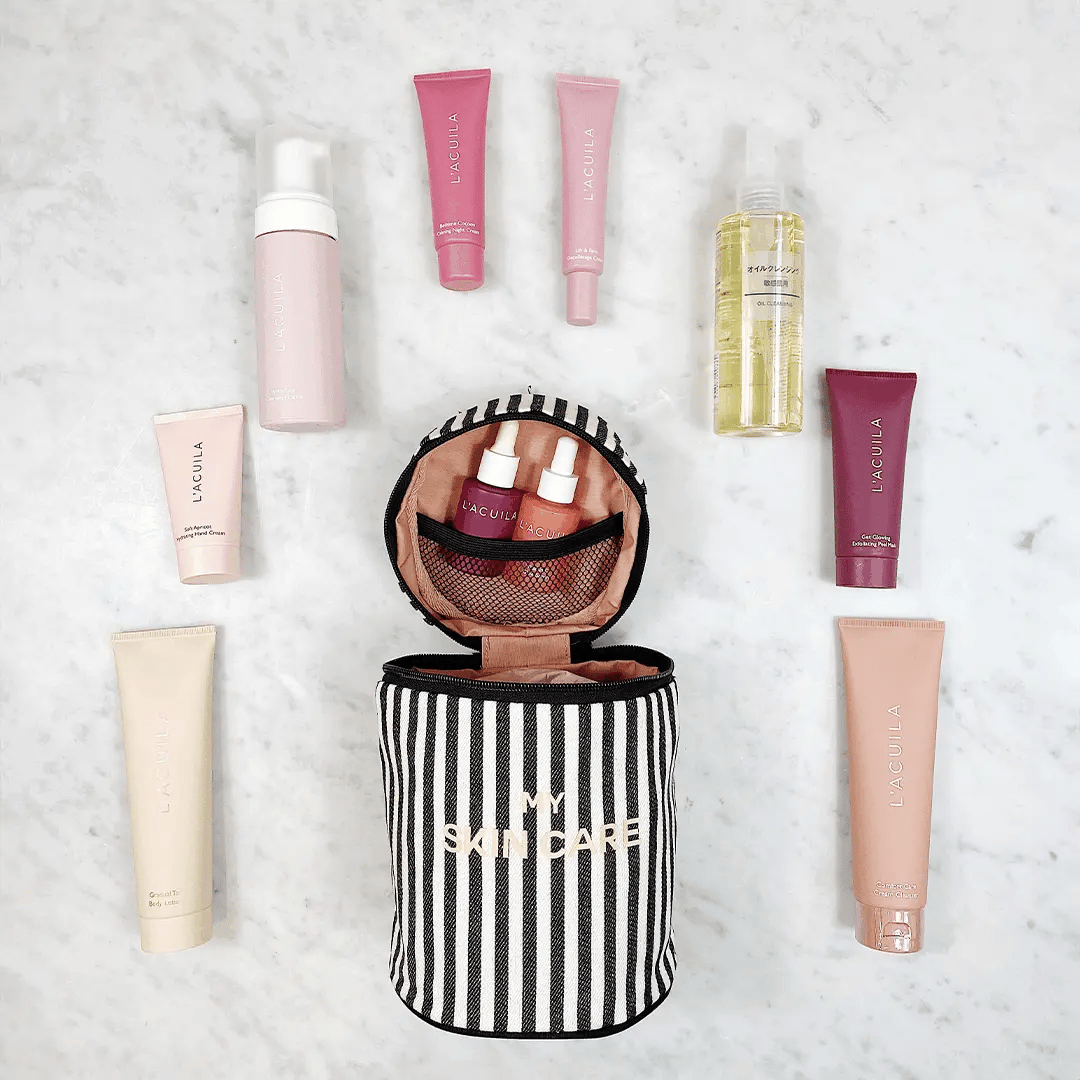 Round Travel Makeup Organizer with Handle - Striped Cosmetic Bag for Skincare & Toiletries - Perfect for Gym, Travel, and Daily Use