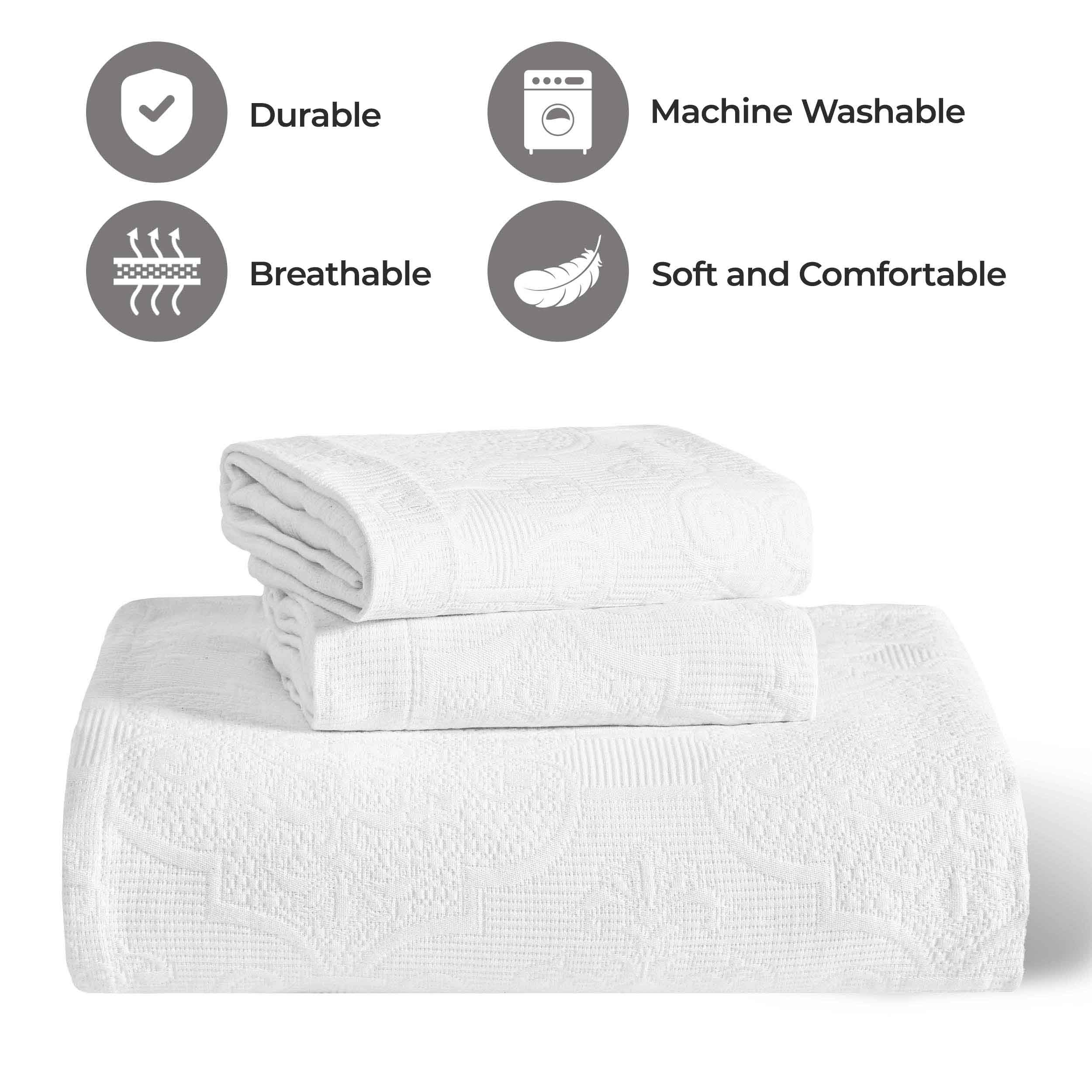 Florin Cotton Matelassé Jacquard Bedspread Set with Scrolling Medallion Design - Luxury Queen/King Size Bedding for Master Bedroom, Guest Room & Hotel Decor