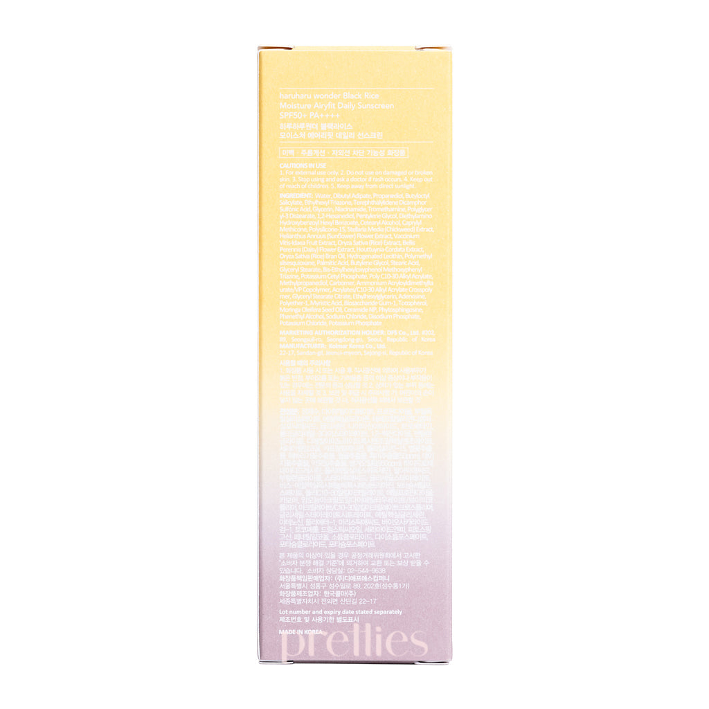 Haruharu Wonder Black Rice Moisture Airyfit Daily Sunscreen SPF50+ PA++++ 50ml - Lightweight Korean Sunscreen for Face, Oil-Free & Non-Greasy - Perfect for Daily Use, Outdoor Activities & Sensitive Skin
