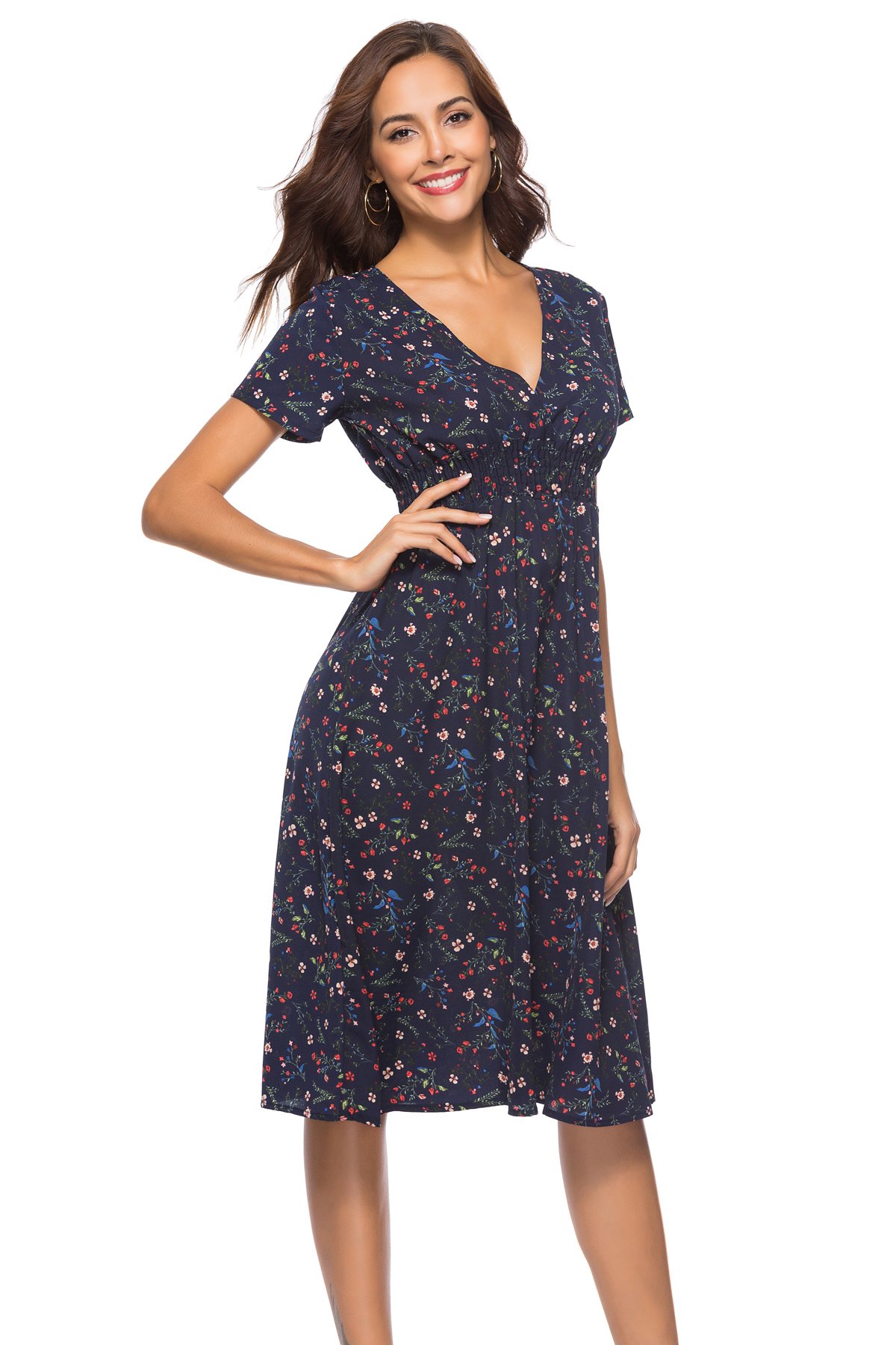 Floral Print Chiffon Midi Dress for Women - Elegant Summer Casual & Party Wear - Perfect for Beach Vacations, Date Nights and Office Outfits
