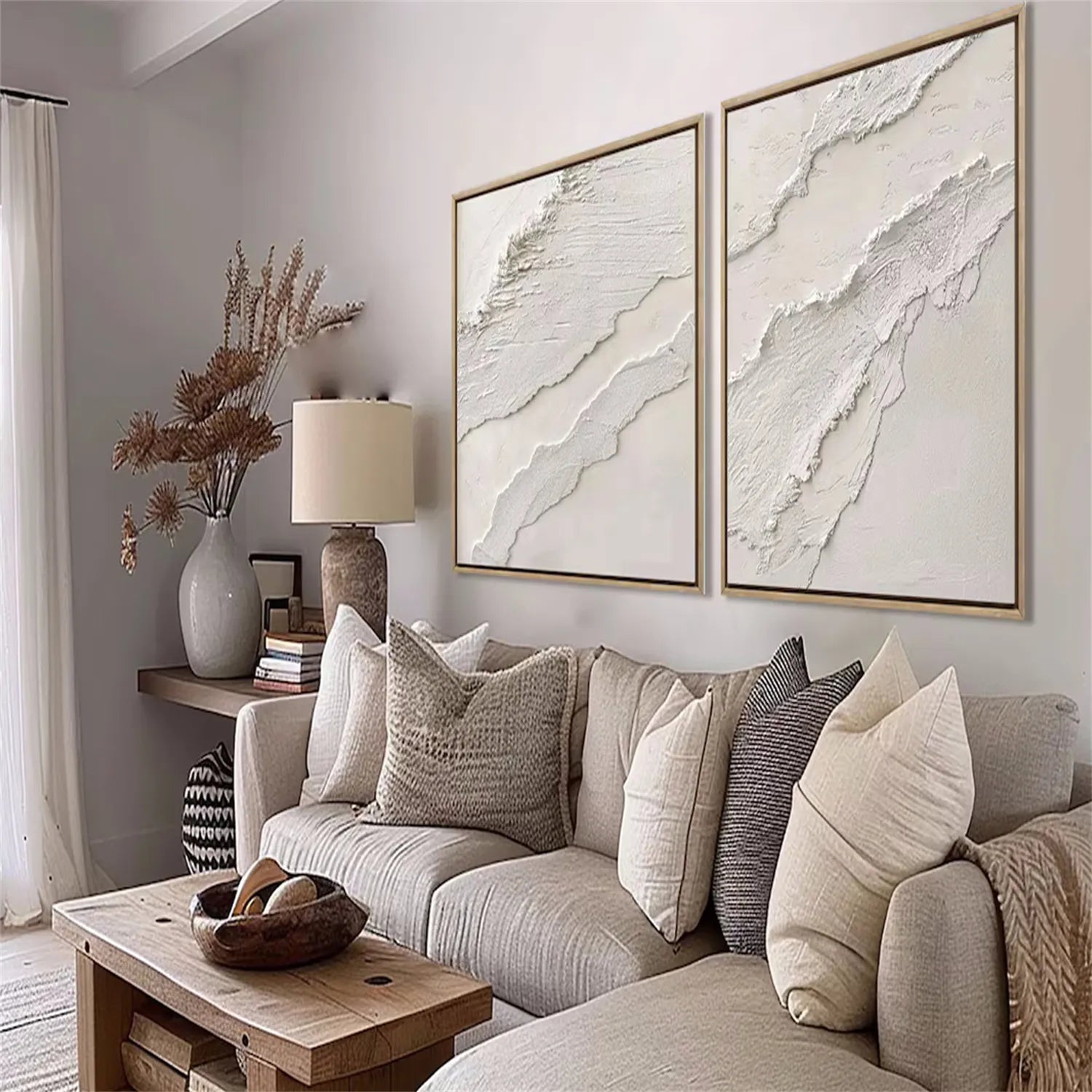 Minimalist Textured Plaster Art Paintings - Set of 2 Modern Abstract Wall Decor (#MM277) | Perfect for Living Room, Bedroom & Office Decor