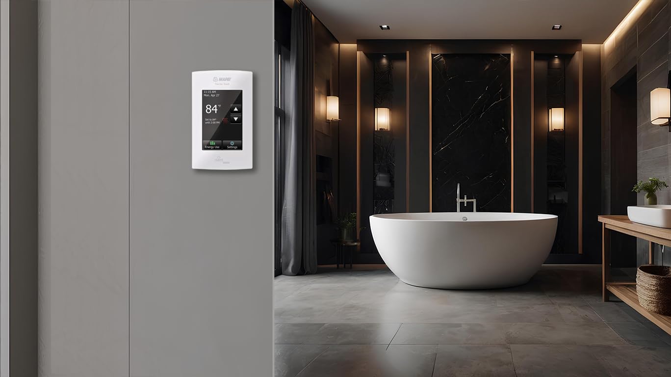 Mapei 2855201 Smart Programmable Touchscreen Thermostat for Home Heating - 120V/240V Compatible with Radiant Floor Heating System, Includes OJ Electronics Floor Temp Sensor & Built-in GFCI Protection - Perfect for Bathroom, Kitchen & Whole House Temperature Control