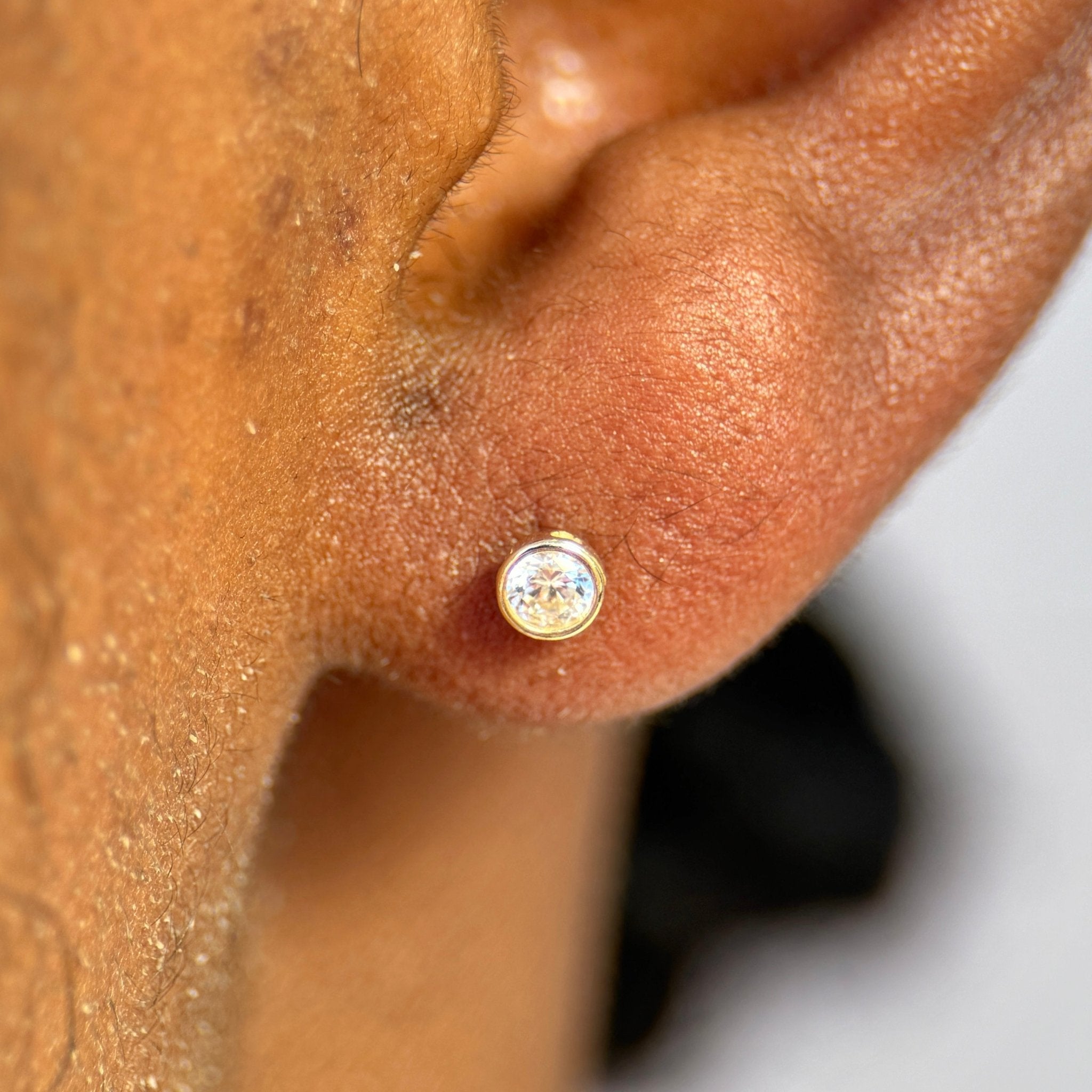 14K Yellow Gold Round Diamond Flat Back Stud Earrings - Bezel Set for Secure Wear | Perfect for Daily Use, Gifts & Special Occasions