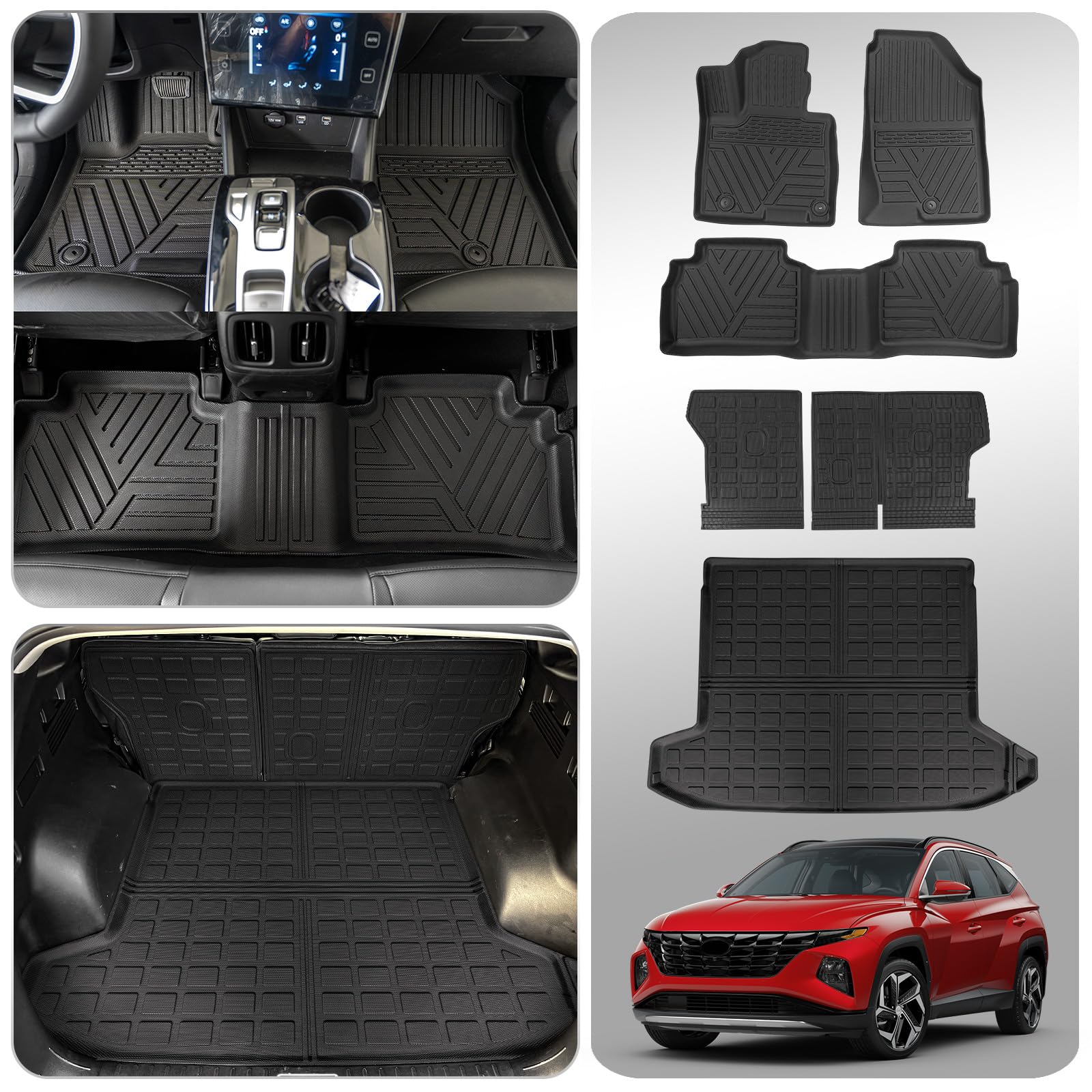 2022-2025 Hyundai Tucson All-Weather Floor Mats Set - TPE Trunk Liner & Cargo Mat with Back Seat Protector | Perfect for Road Trips, Camping & Daily Commute | Durable Car Accessories for Tucson SUV