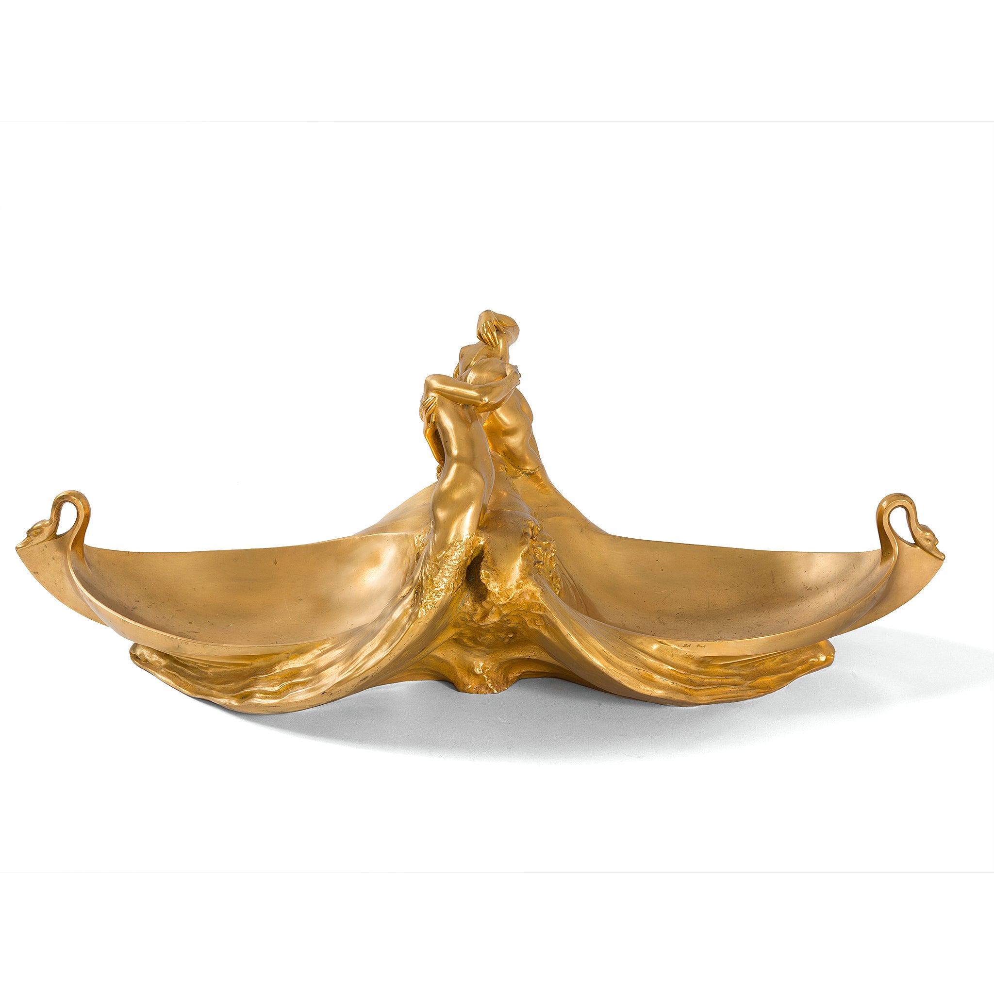 Max Blondat Gilt Bronze Embrace Figural Vide Poche Dish - Antique French Decorative Catchall Tray for Jewelry & Keys | Perfect for Entryway, Dresser, or Vanity Table