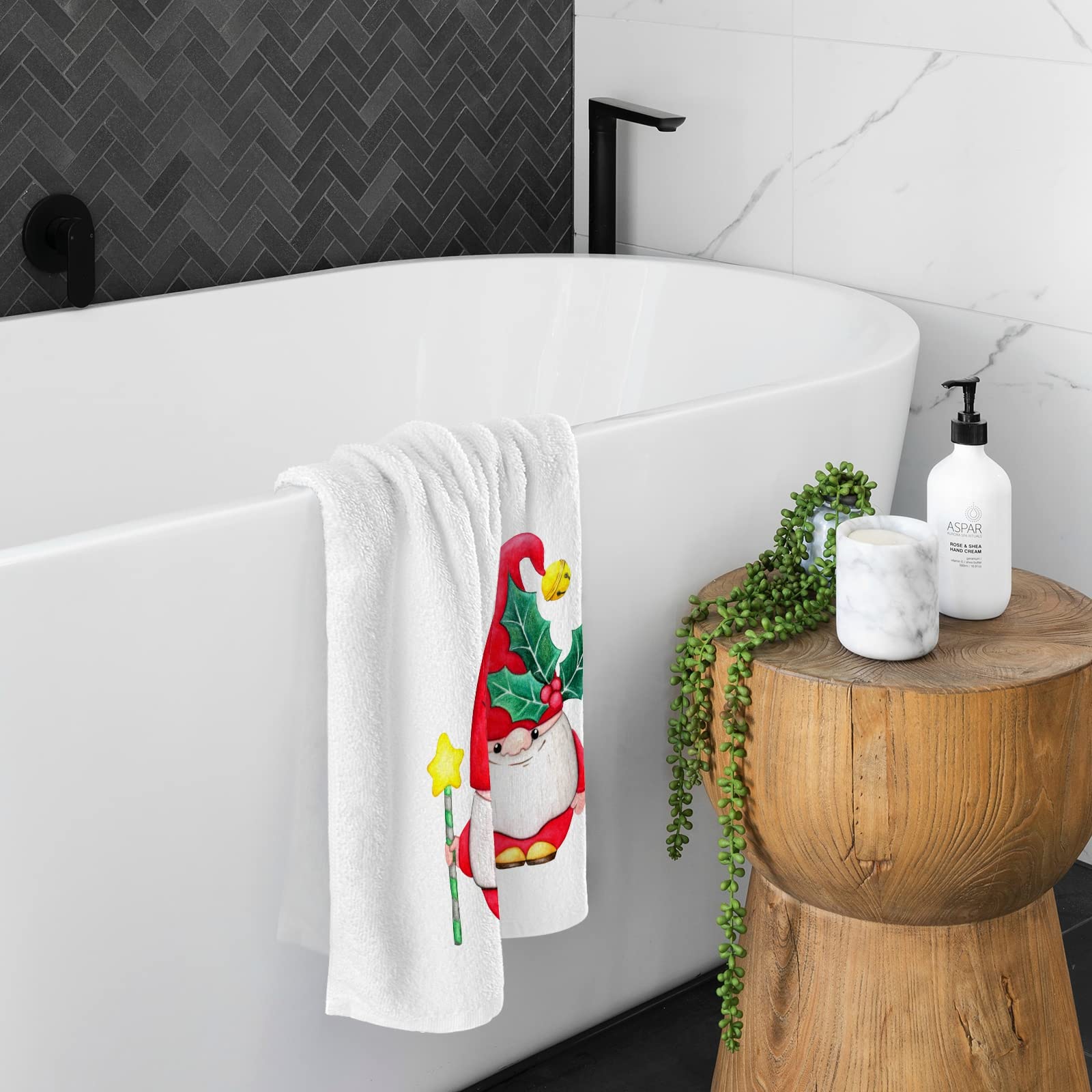 SUABO 2-Pack Cotton Hand Towels - Soft Face & Bath Towels for Gym, Spa, Guest Use - Christmas Gnome Design - Perfect for Home, Travel & Gifts
