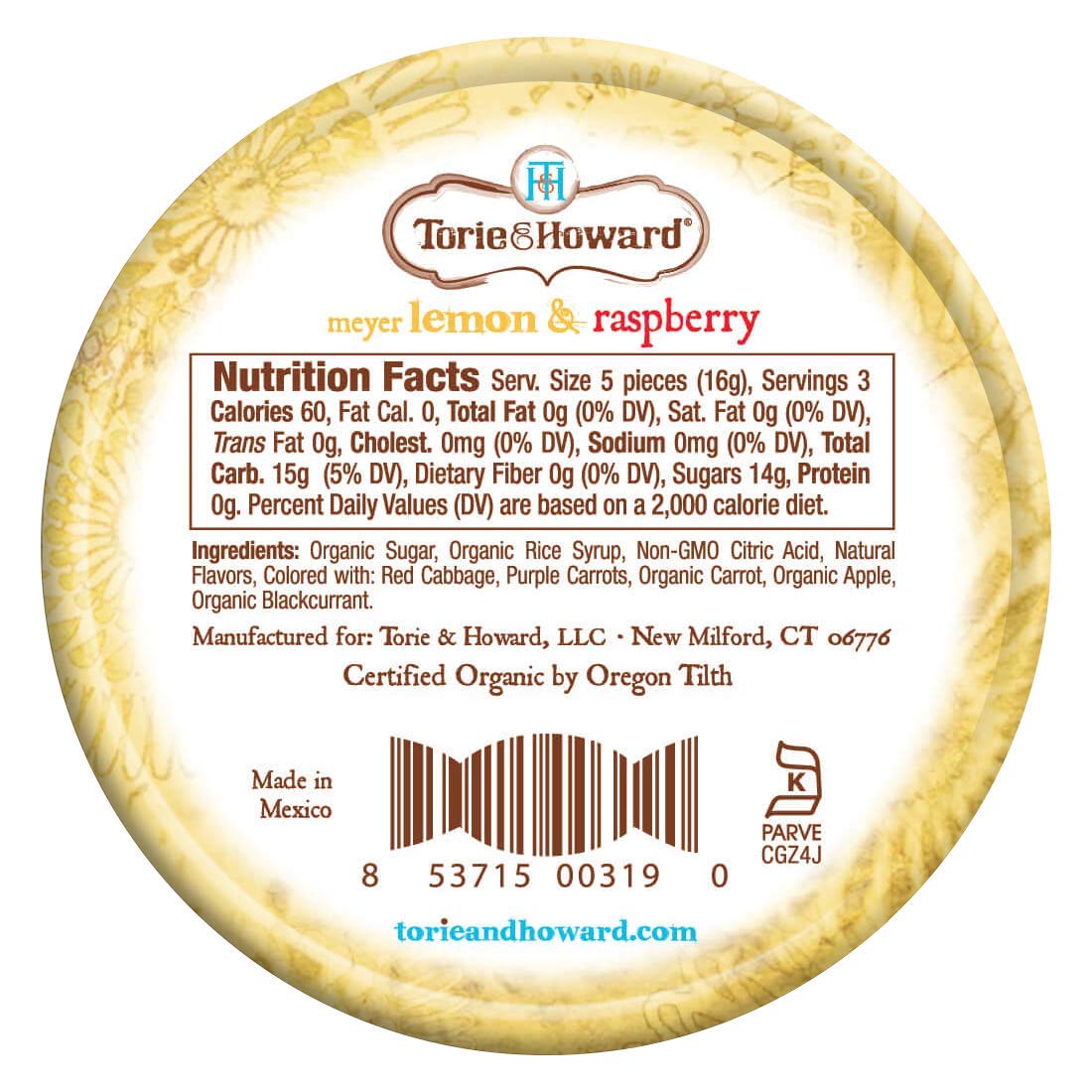 Torie and Howard Organic Hard Candy - Lemon and Raspberry Flavor, 2 Ounce Pack | Natural Fruit Flavors, Non-GMO, Gluten-Free | Perfect for Office Snacks, Travel Treats & Party Favors