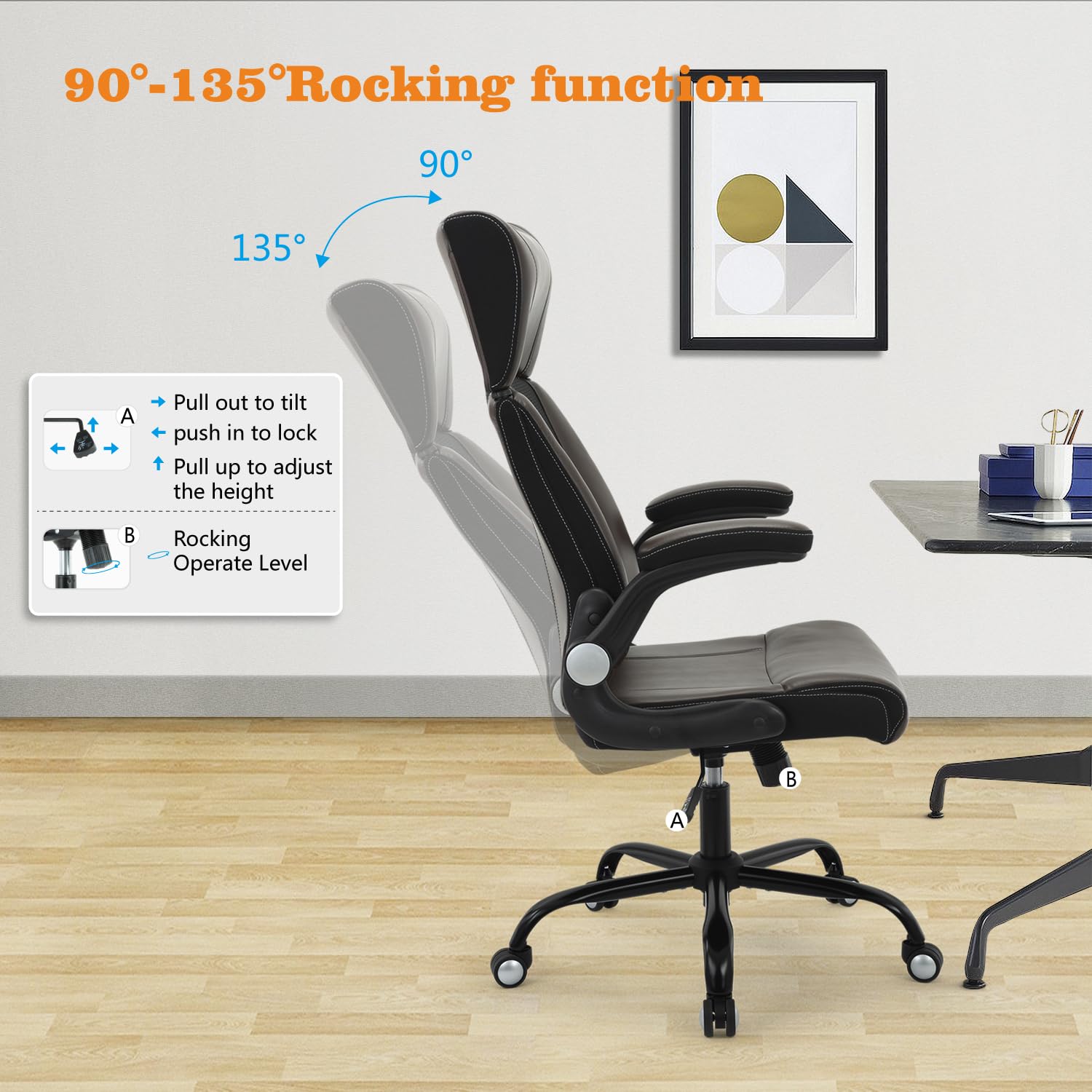 Ergonomic Home Office Chair with Adjustable Lumbar Support & Headrest - PU Leather Executive Desk Chair for Computer Work, Gaming & Study - Height Adjustable with Armrests - Perfect for Remote Work & Online Classes (Brown)