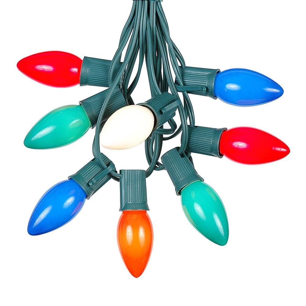 25 Foot C9 Multi Ceramic Christmas String Lights - Outdoor Holiday Lights with Opaque Bulbs for Roofline Decor - Green Wire - Perfect for Christmas Tree, House, Porch, and Yard Decoration