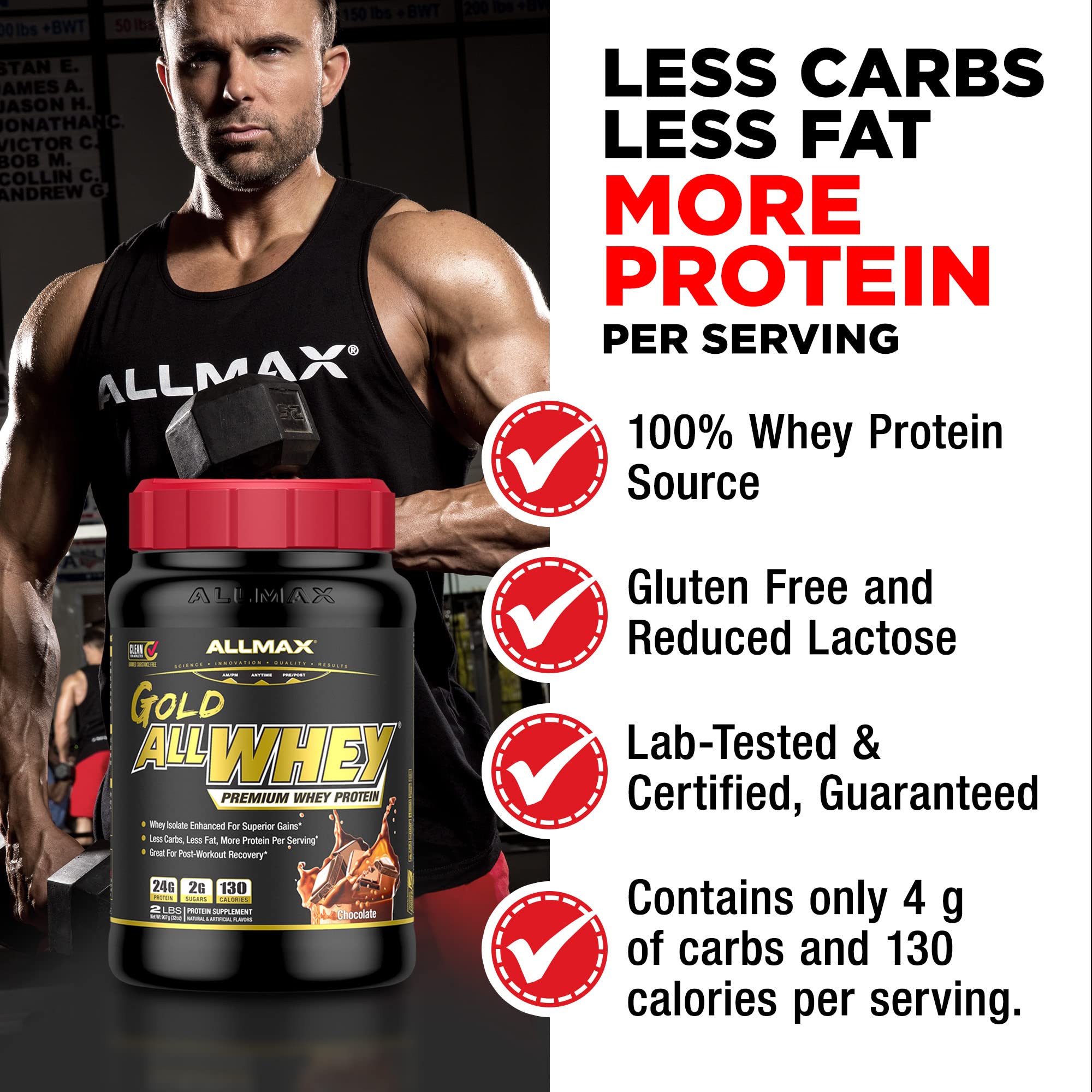 ALLMAX GOLD ALLWHEY Chocolate Peanut Butter Whey Protein Powder - 5 lb (24g Protein Per Scoop) | Gluten Free, Low Carb & Low Sugar | 71 Servings | Post-Workout Recovery & Muscle Building