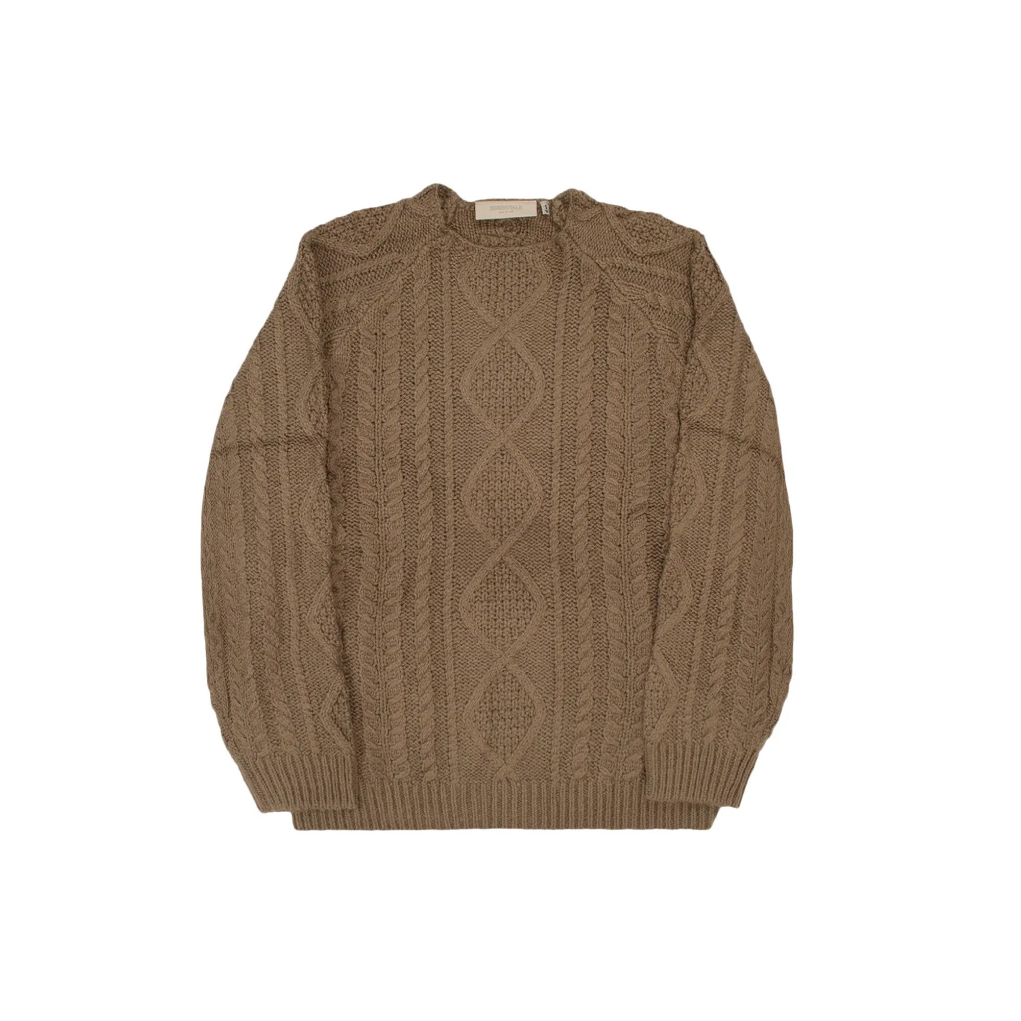 Fear of God Essentials Cable Knit Sweater in Wood Color (2022) | Men's Casual Winter Pullover for Streetwear & Layering