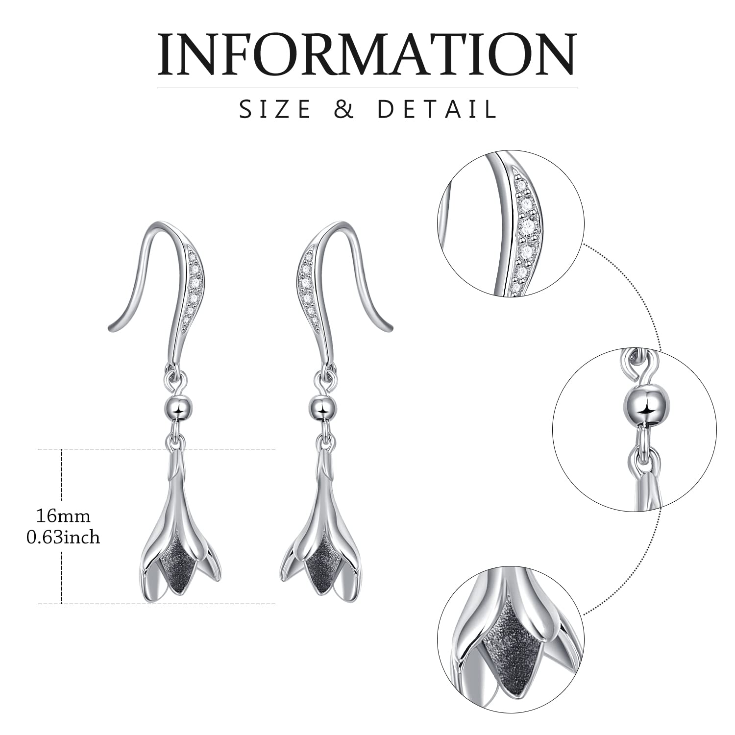 Sterling Silver Tulip Flower Dangle Earrings for Women - Elegant Dainty Floral Jewelry Gift for Her - Perfect for Weddings, Parties & Everyday Wear