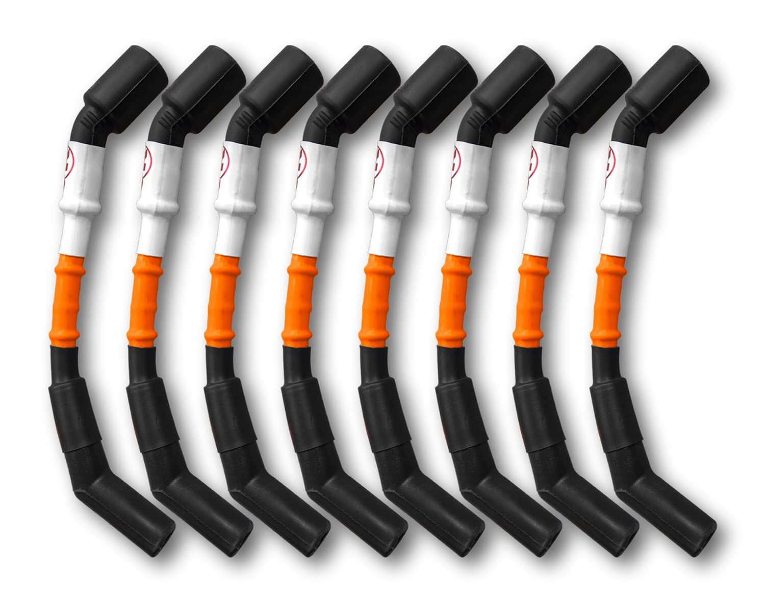 High-Performance 10mm Spark Plug Wires Set - Orange with Black Boots (8pc) - Compatible with Most Vehicles - Ideal for Car Engine Upgrades & Performance Tuning