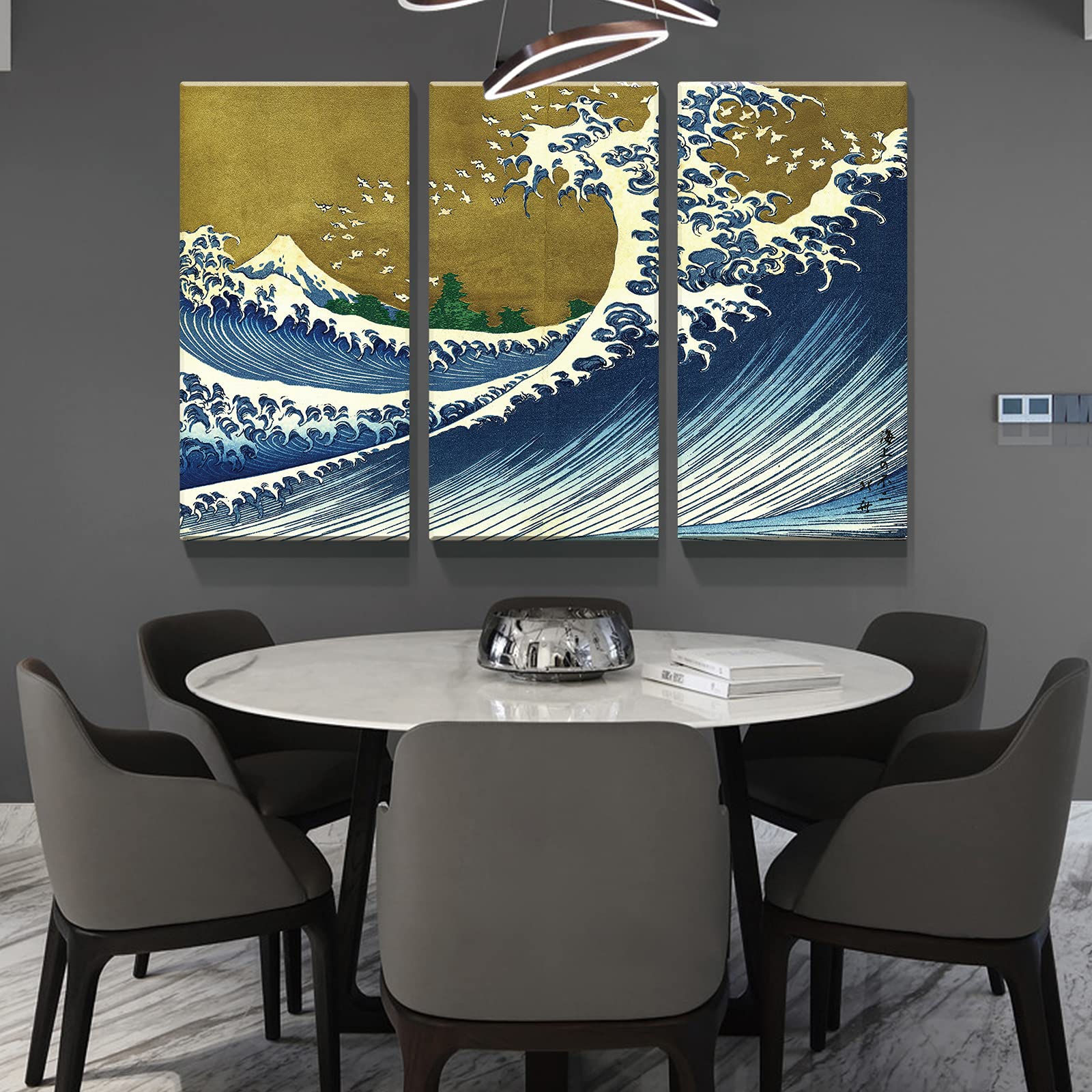 The Great Wave Off Kanagawa Oil Painting Reproduction - 3 Panel Canvas Wall Art Set (24
