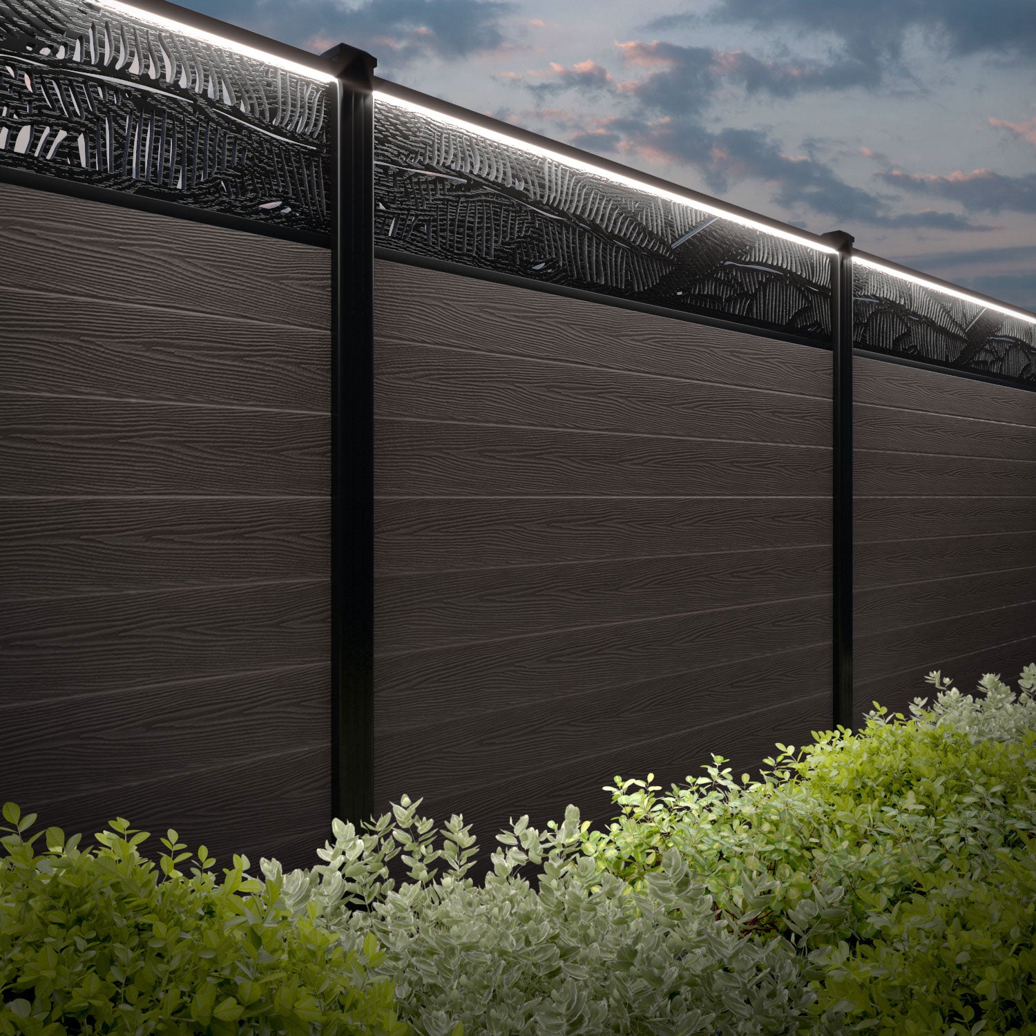 Classic Feather Fence Panel - Mid Brown Aluminum Privacy Fence with Sturdy Posts for Backyard, Garden, and Patio Decoration