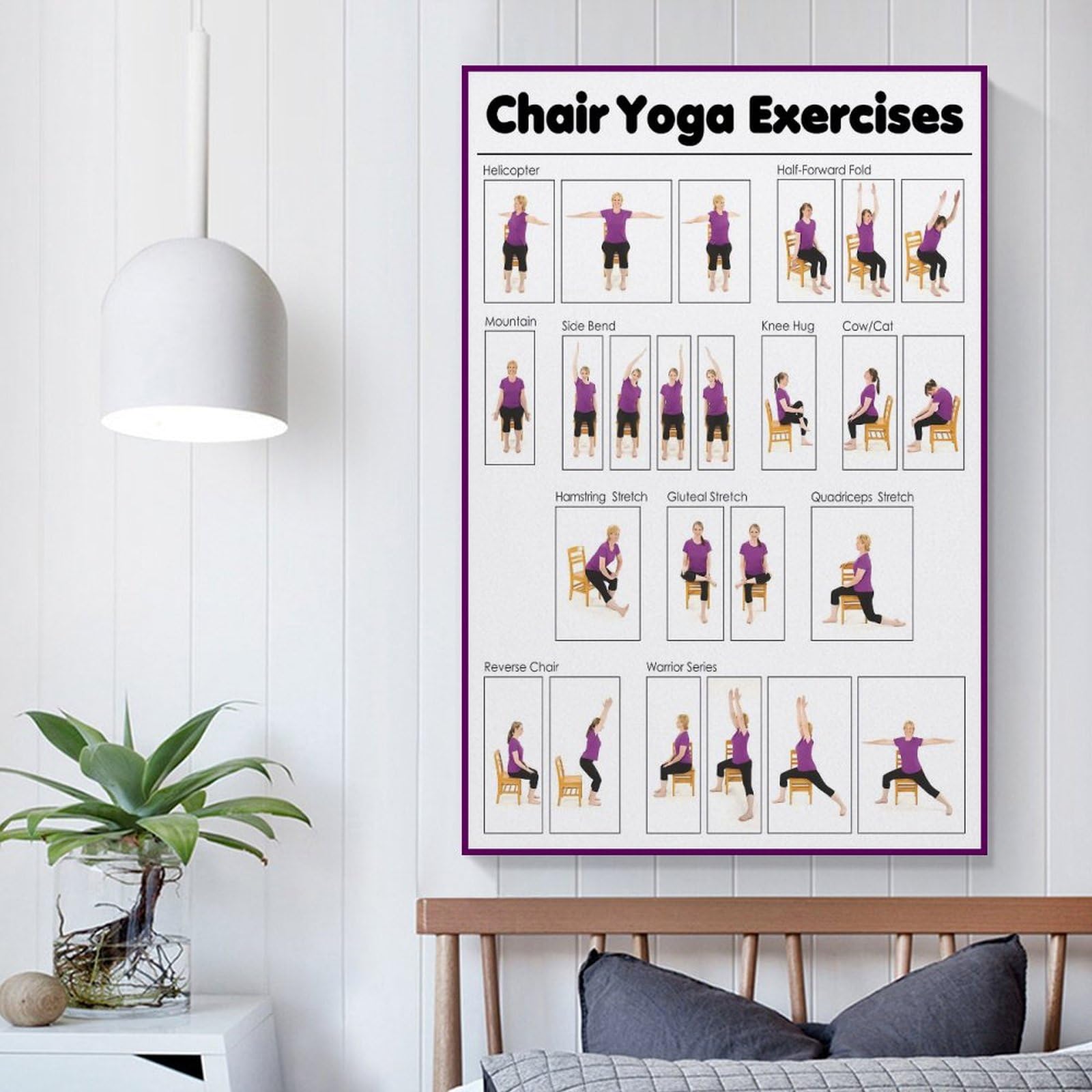 Chair Yoga Practice Poster for Seniors - 12x18 Inch Unframed Canvas Wall Art - Yoga Room Decor & Living Room Bedroom Painting - Perfect for Home, Studio & Senior Fitness Spaces