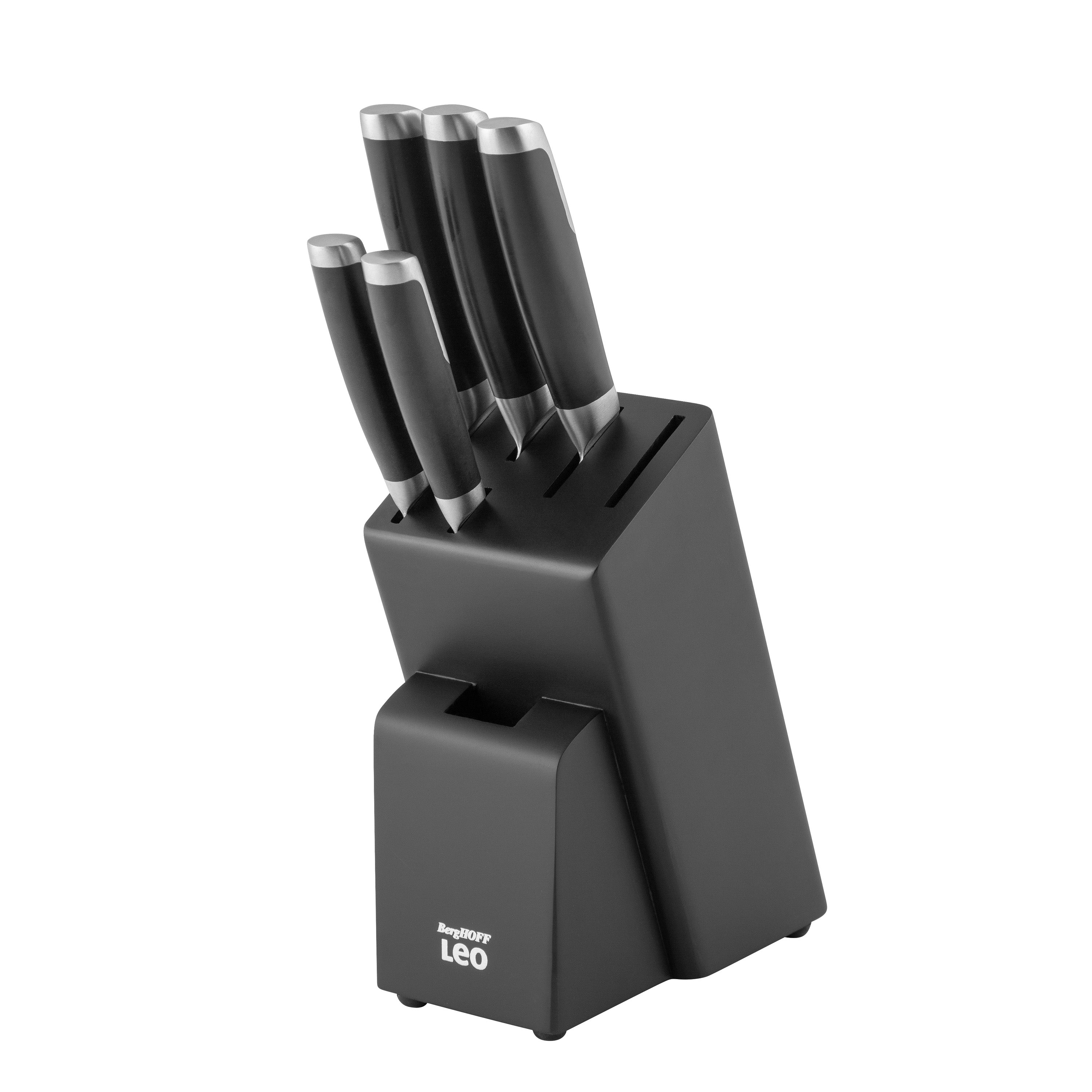 BergHOFF Leo Graphite 6-Piece Stainless Steel Knife Block Set - Premium Kitchen Cutlery for Slicing, Dicing & Food Prep