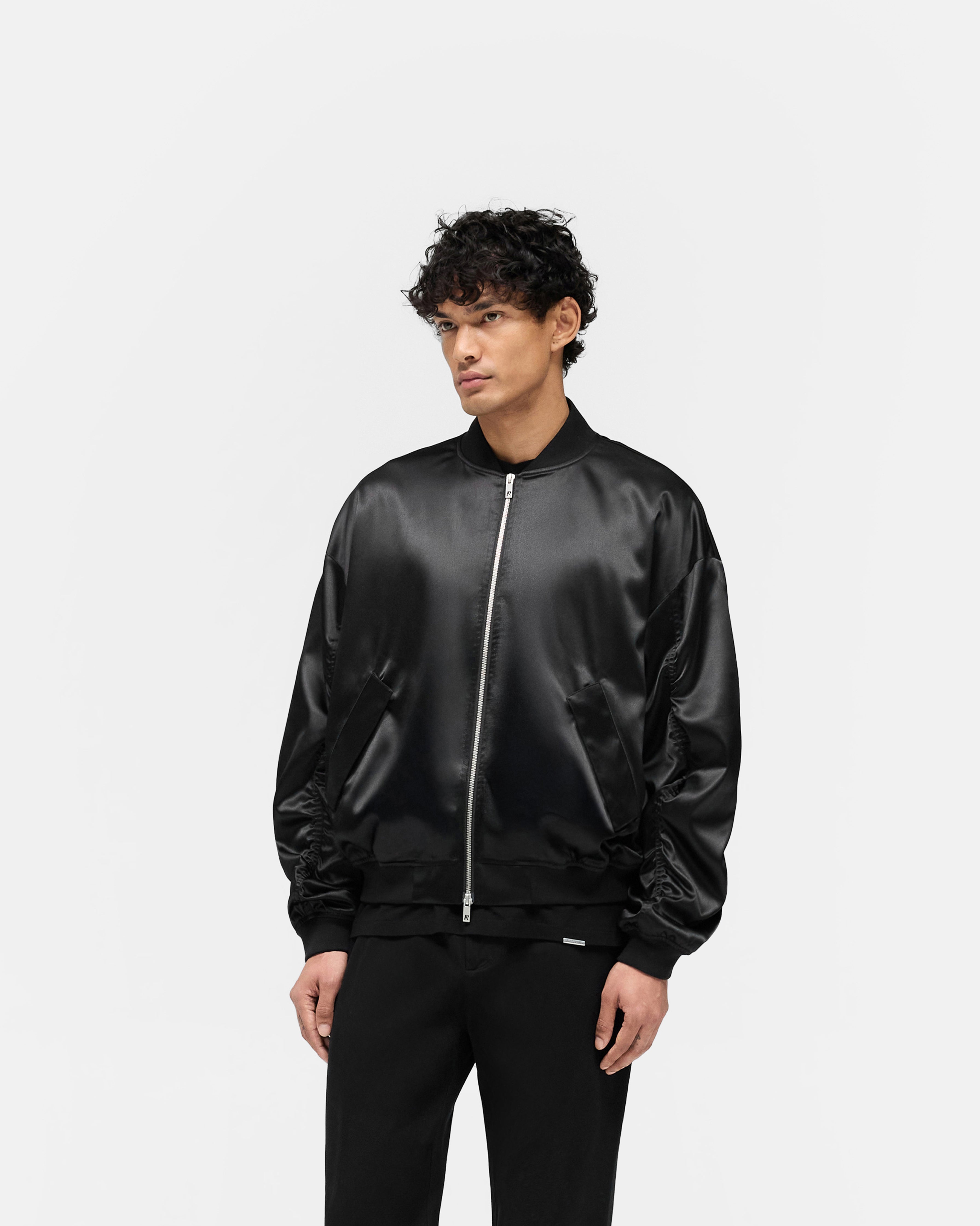 Black Satin Bomber Jacket for Men & Women - Lightweight Stylish Outerwear for Casual Wear & Night Out