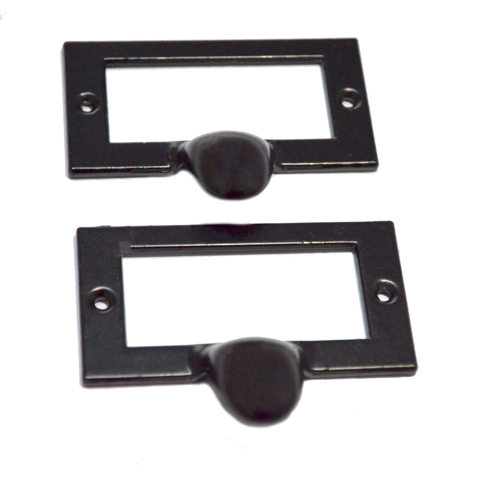 10 Pcs Black Vintage Tag Label Frames - Antique File Name Card Holders & Drawer Pulls - Handles & Knobs for Office, Pharmacy, Library Cabinets (2.25